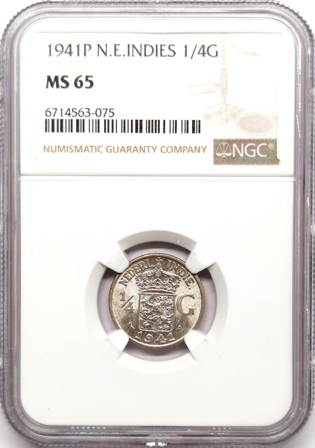 凡希社世界钱币微拍第二百六十三期 1941P荷属东印度1/4盾银币NGC-MS65