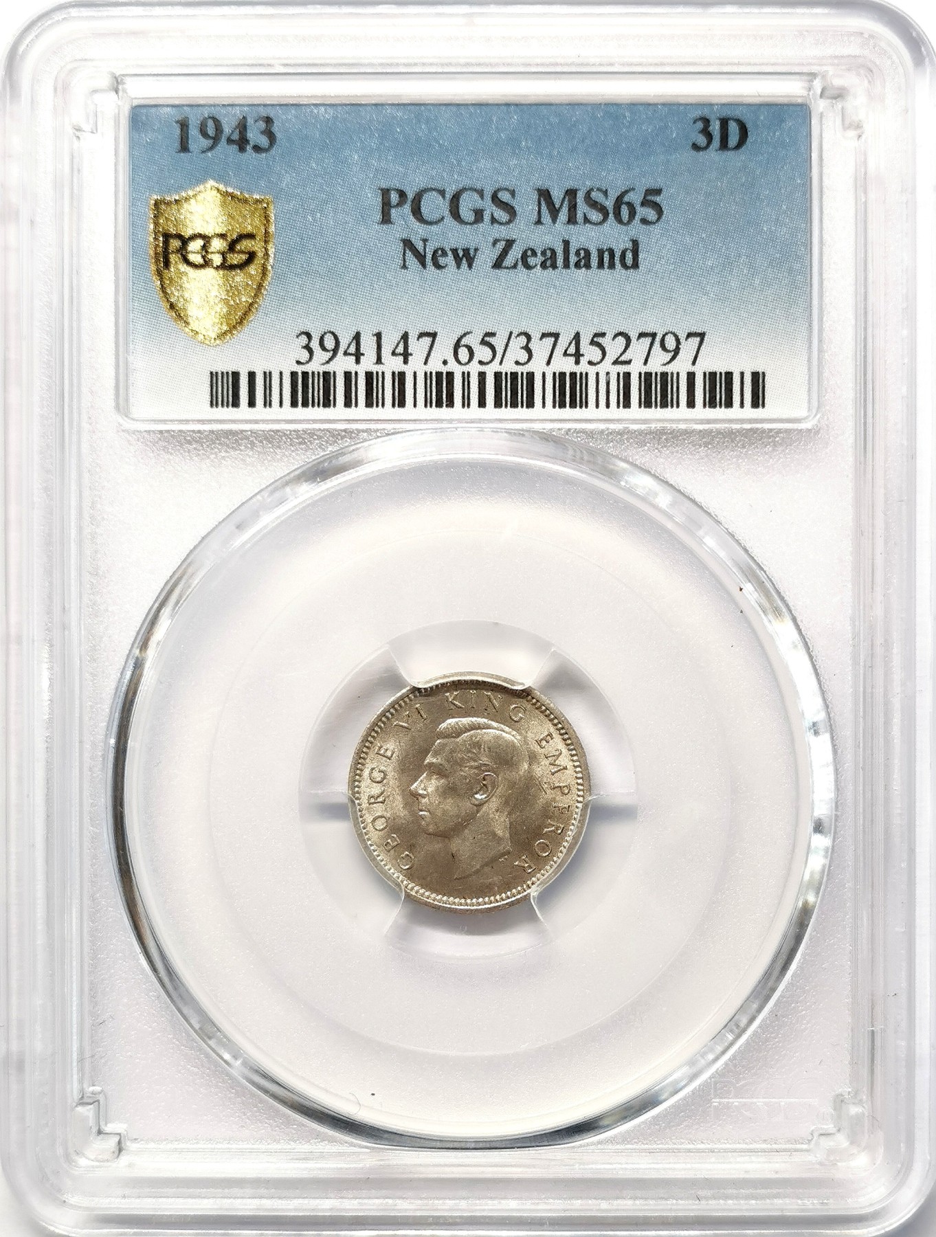 凡希社世界钱币微拍第二百六十三期 1943新西兰乔六3便士银币PCGS-MS65