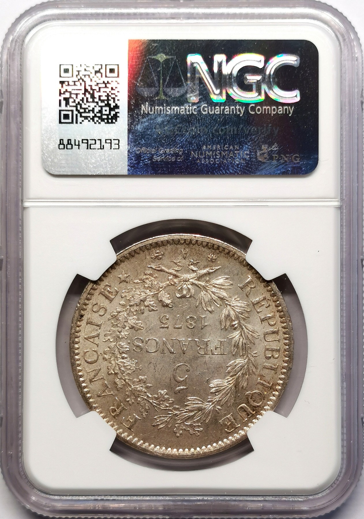 凡希社世界钱币微拍第二百六十三期 1873A法国大力神5法郎大银NGC-MS63