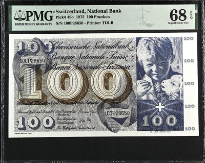 《张总收藏》141期-外币强钞高货场 - 瑞士100法郎 PMG68E 1973年 马丁割袍 无47 冠军分