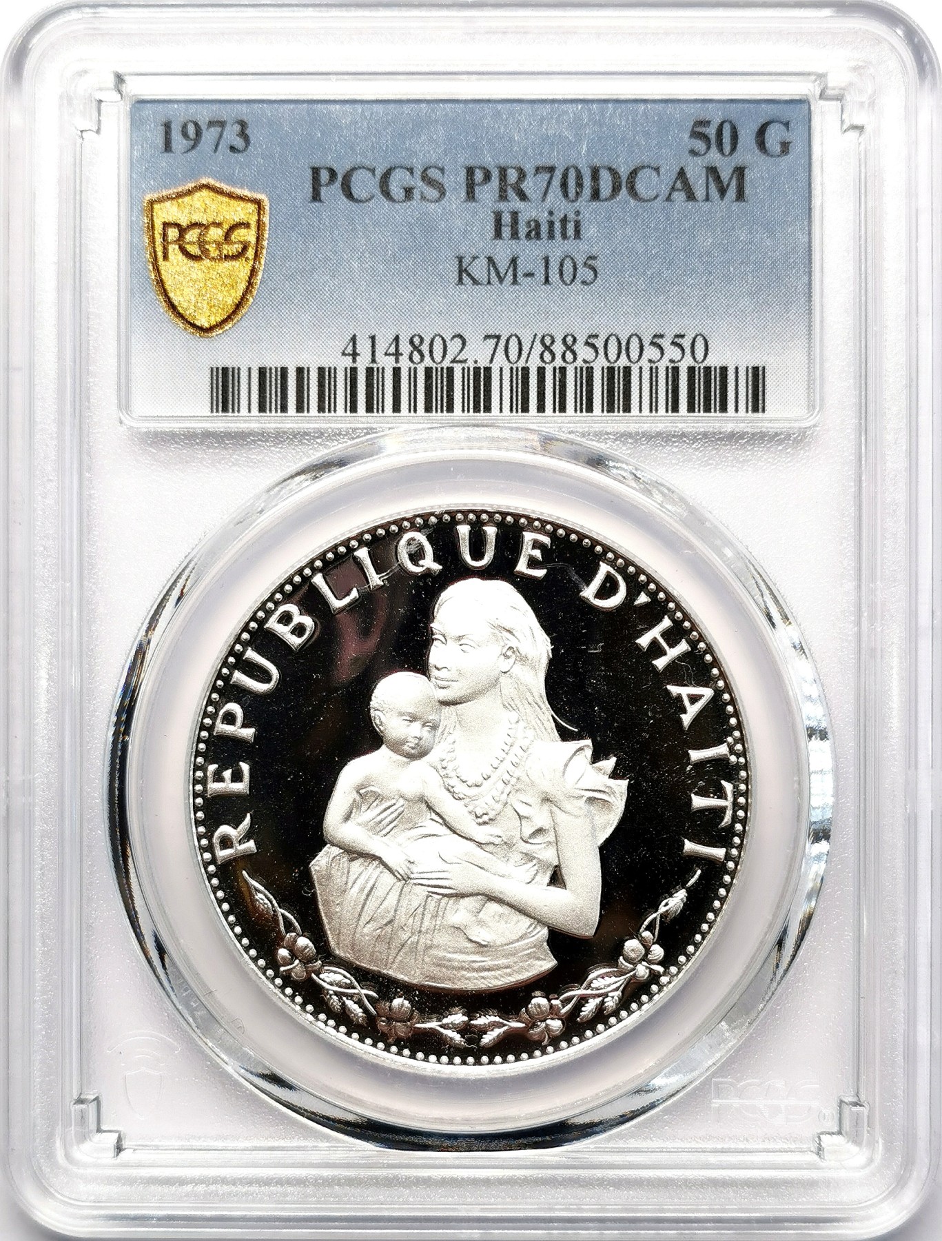 凡希社世界钱币微拍第二百六十三期 1973海地母与子50G大银PCGS-PR70DCAM 完美品相难得！