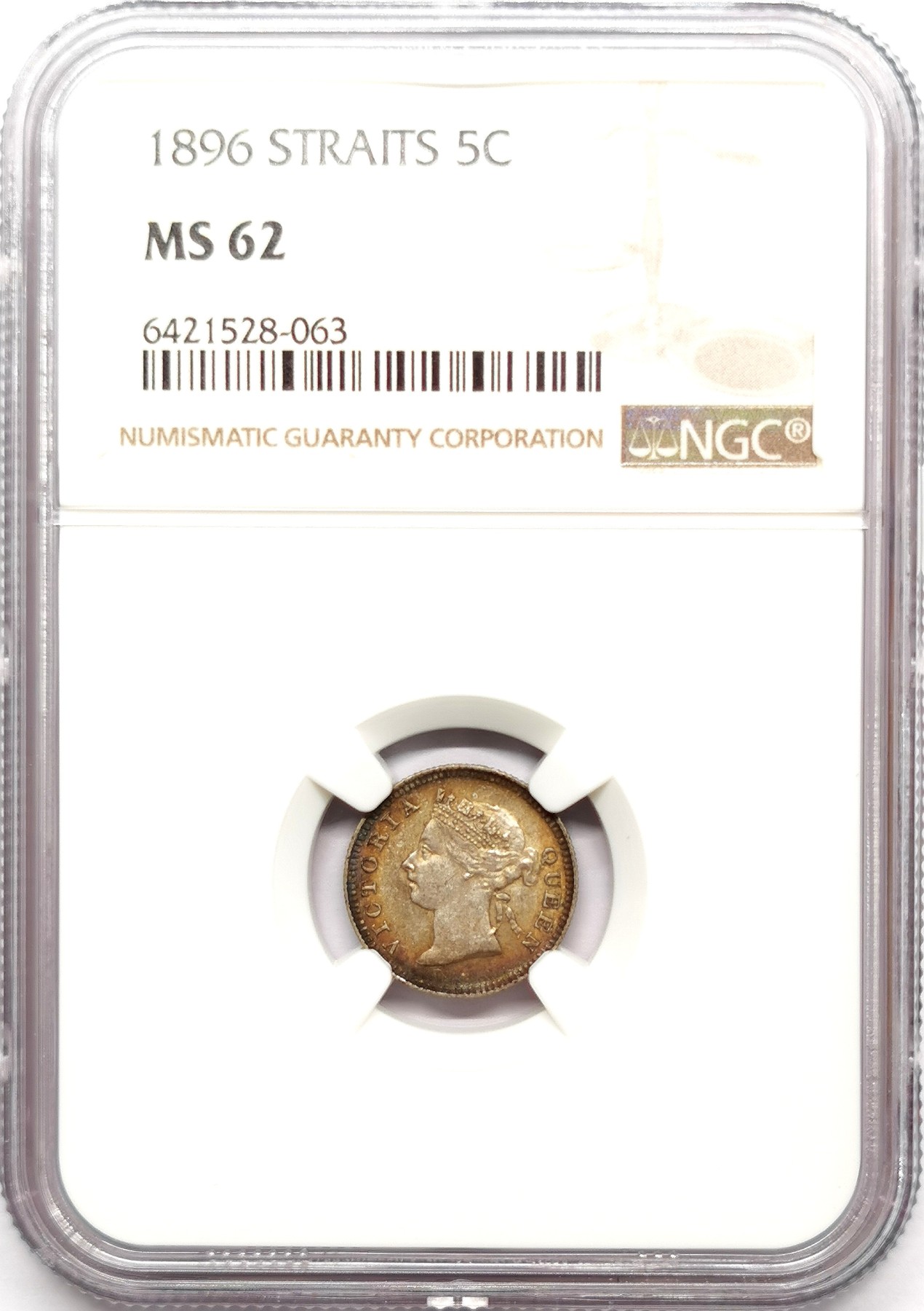 凡希社世界钱币微拍第二百六十三期 1896海峡殖民地小维5分银币NGC-MS62 美包浆高品！