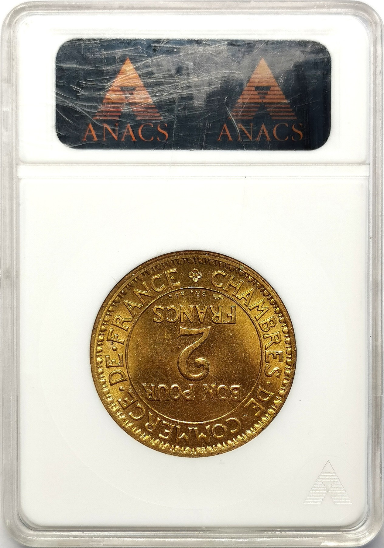 凡希社世界钱币微拍第二百六十三期 1921法国2法郎铜币ANACS-MS66