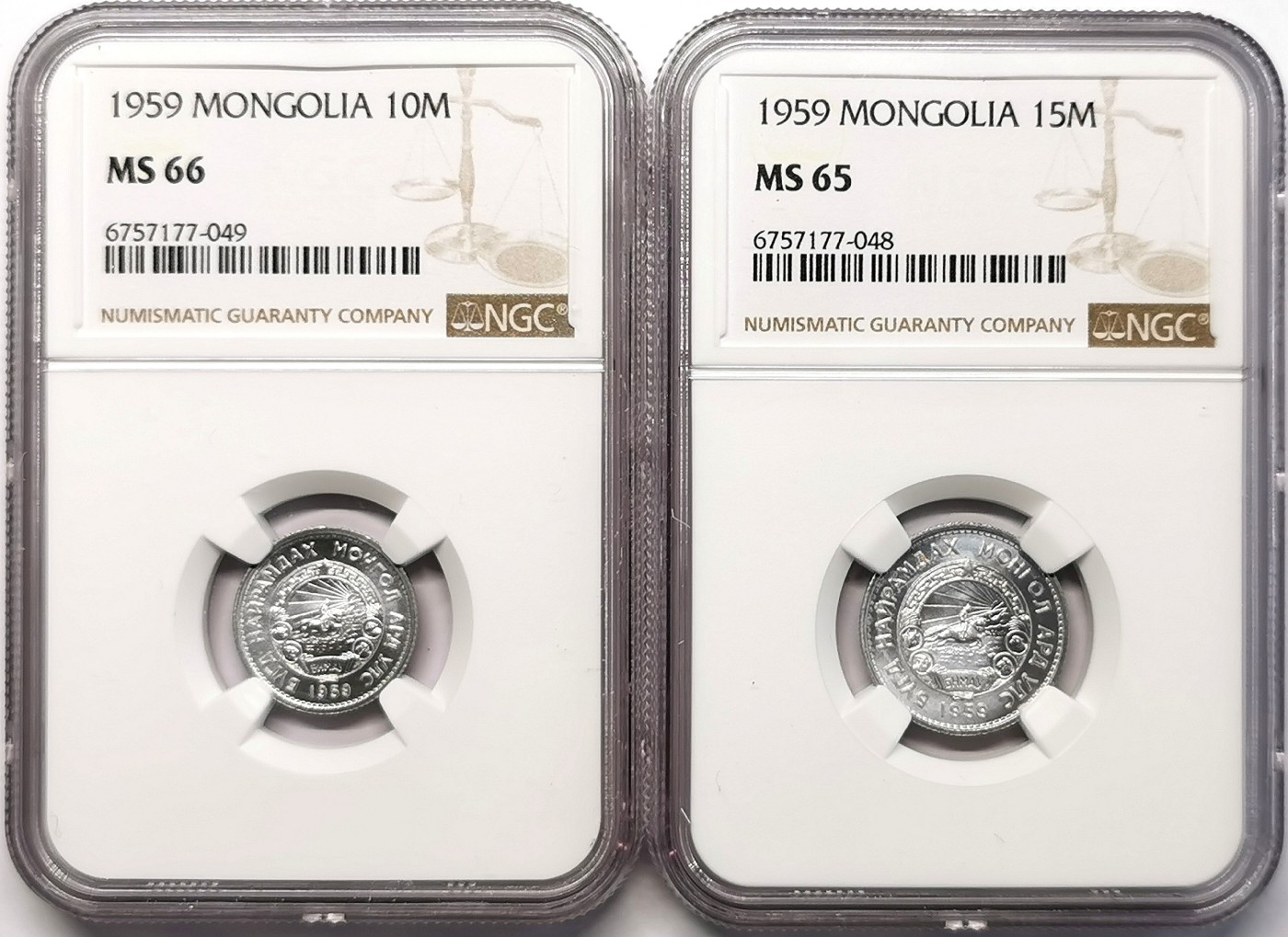 凡希社世界钱币微拍第二百六十三期 1959蒙古10/15蒙哥两枚NGC-MS66/65