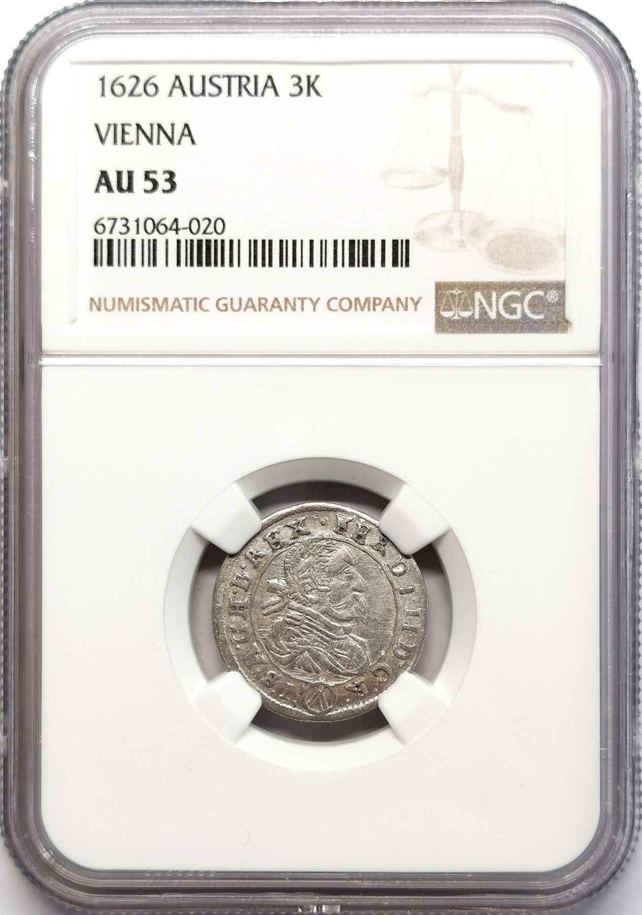 凡希社世界钱币微拍第二百六十三期 1626神罗维也纳厂3K银辅币NGC-AU53