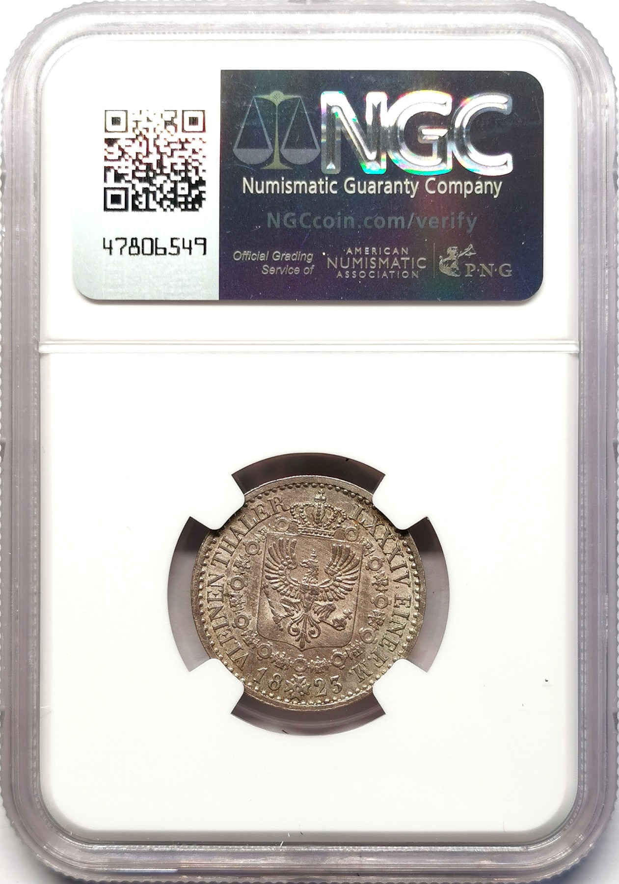 凡希社世界钱币微拍第二百六十三期 1823A普鲁士盾徽1/6泰勒银辅币NGC-MS62