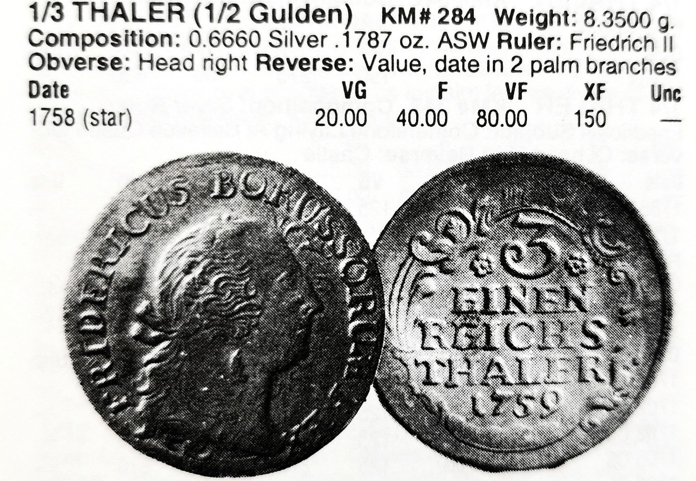 凡希社世界钱币微拍第二百六十三期 1758普鲁士12MarienGroschen（1/3泰勒）银币NGC-MS65 年份下星版，一年型，品相卓越，N唯一最高分！