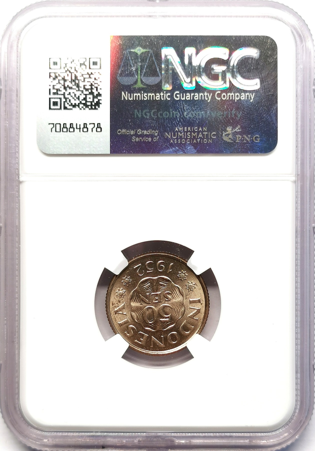 凡希社世界钱币微拍第二百六十三期 1952印尼50S镍币NGC-MS64