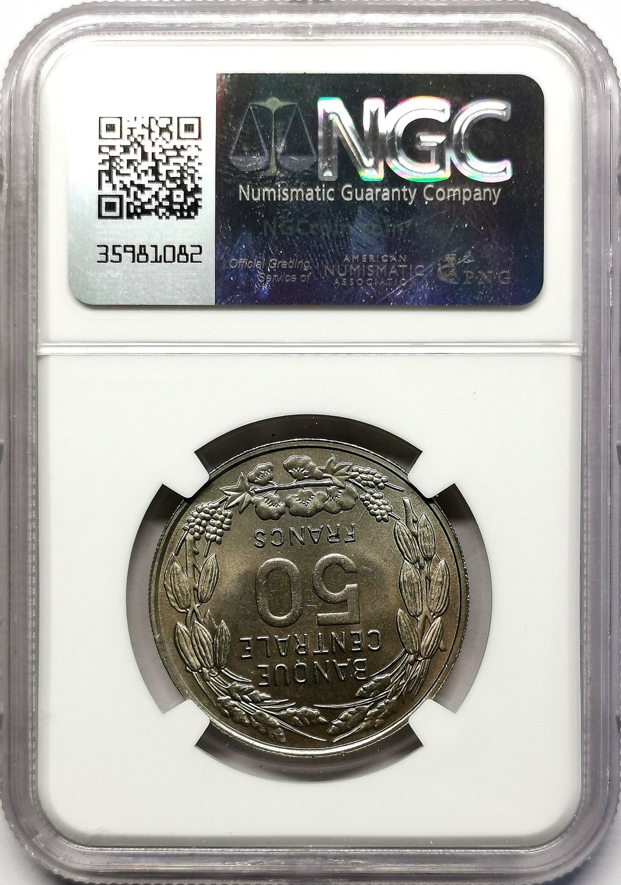 凡希社世界钱币微拍第二百六十三期 1960喀麦隆独立纪念50法郎NGC-MS64