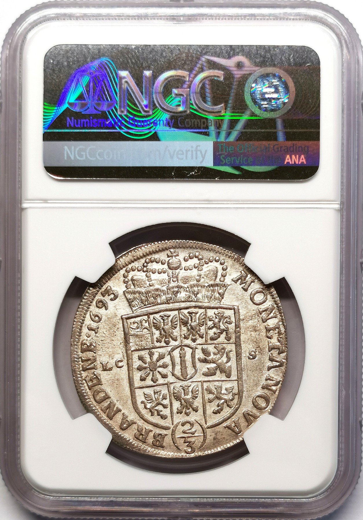 凡希社世界钱币微拍第二百六十三期 荐！1693勃兰登堡选帝侯腓特烈三世大波浪卷2/3泰勒大银NGC-MS63 黄油光，压箱底品质，N冠军分！