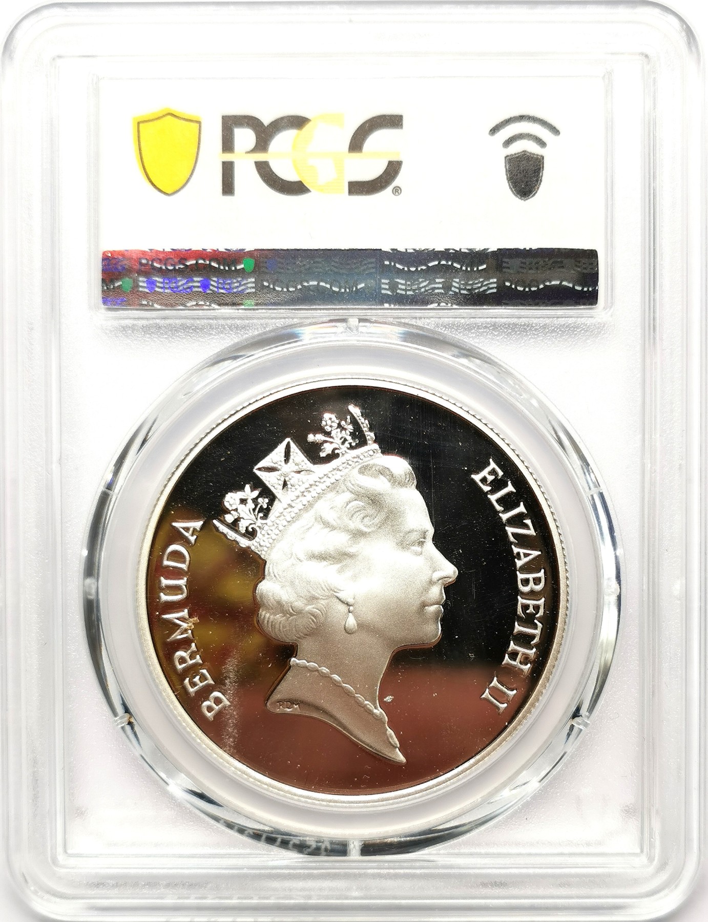 凡希社世界钱币微拍第二百六十三期 1986百慕大海龟DOLLAR大银PCGS-MS68，标签错误，实物精铸PF。