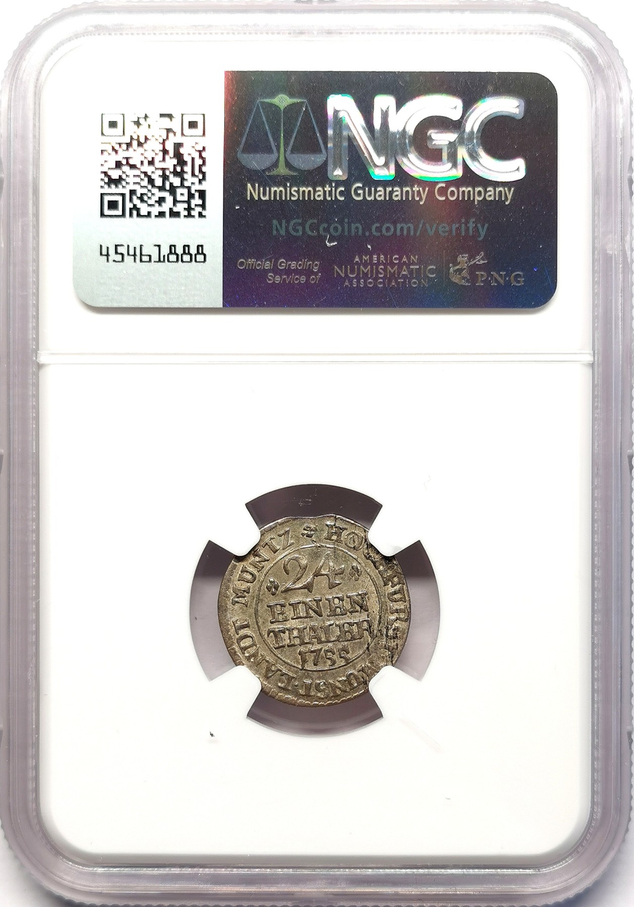 凡希社世界钱币微拍第二百六十三期 1755IK明斯特主教辖区1/24泰勒NGC-MS62