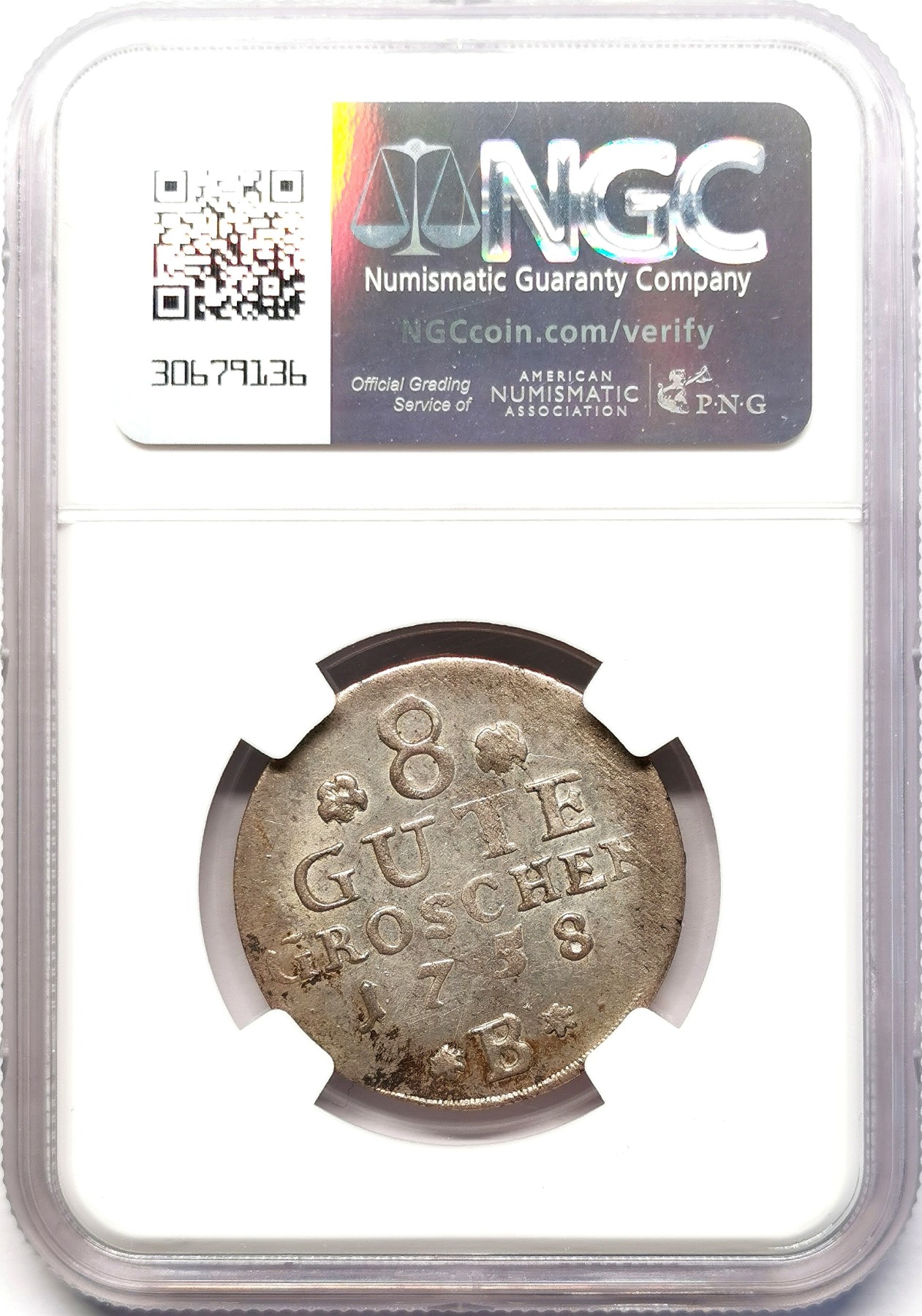 凡希社世界钱币微拍第二百六十三期 1758安哈特-伯恩堡8GuteGroschen银币NGC-MS62 一年型大字版！