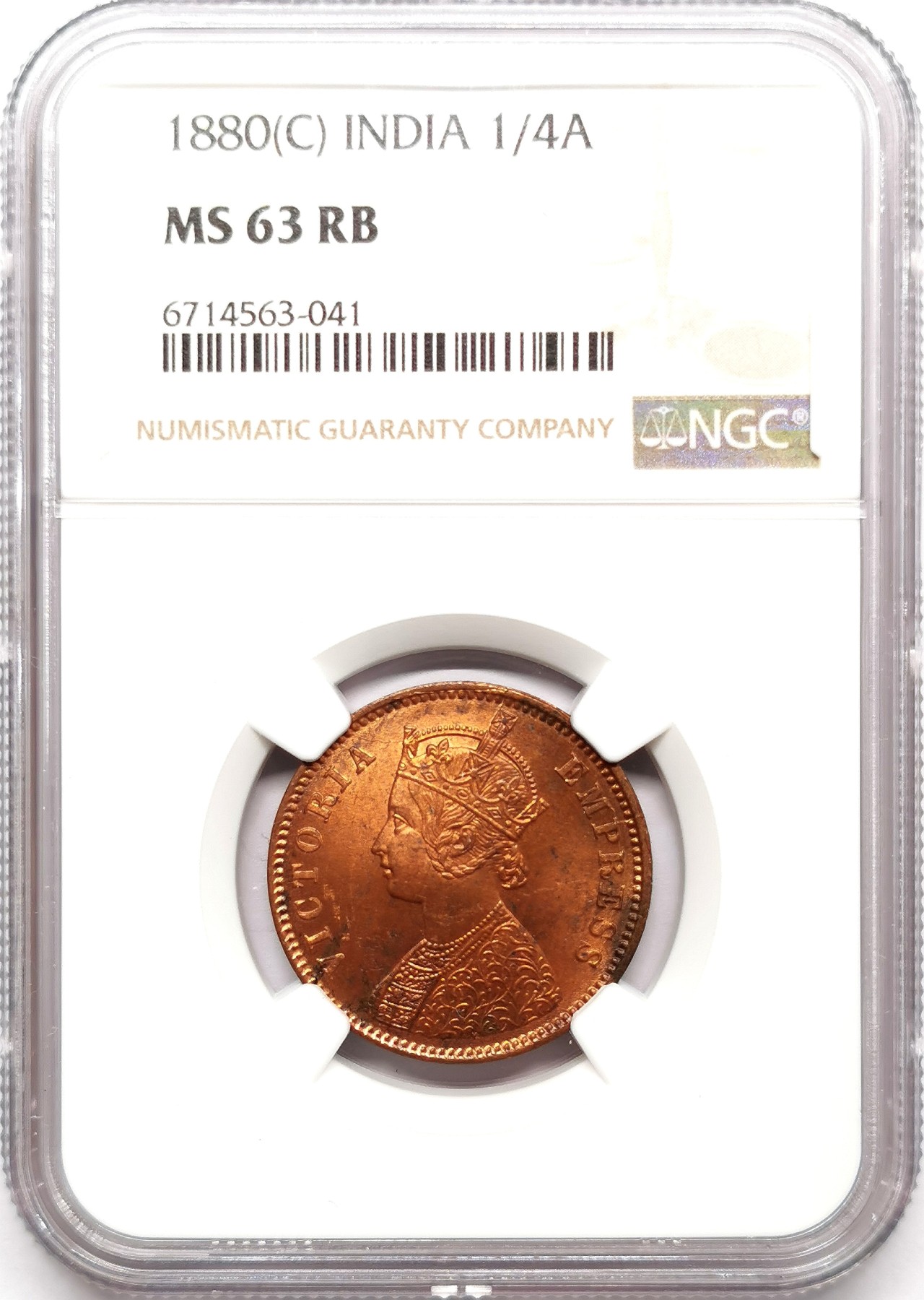 凡希社世界钱币微拍第二百六十三期 1880英属印度小维1/4安那铜币NGC-MS63