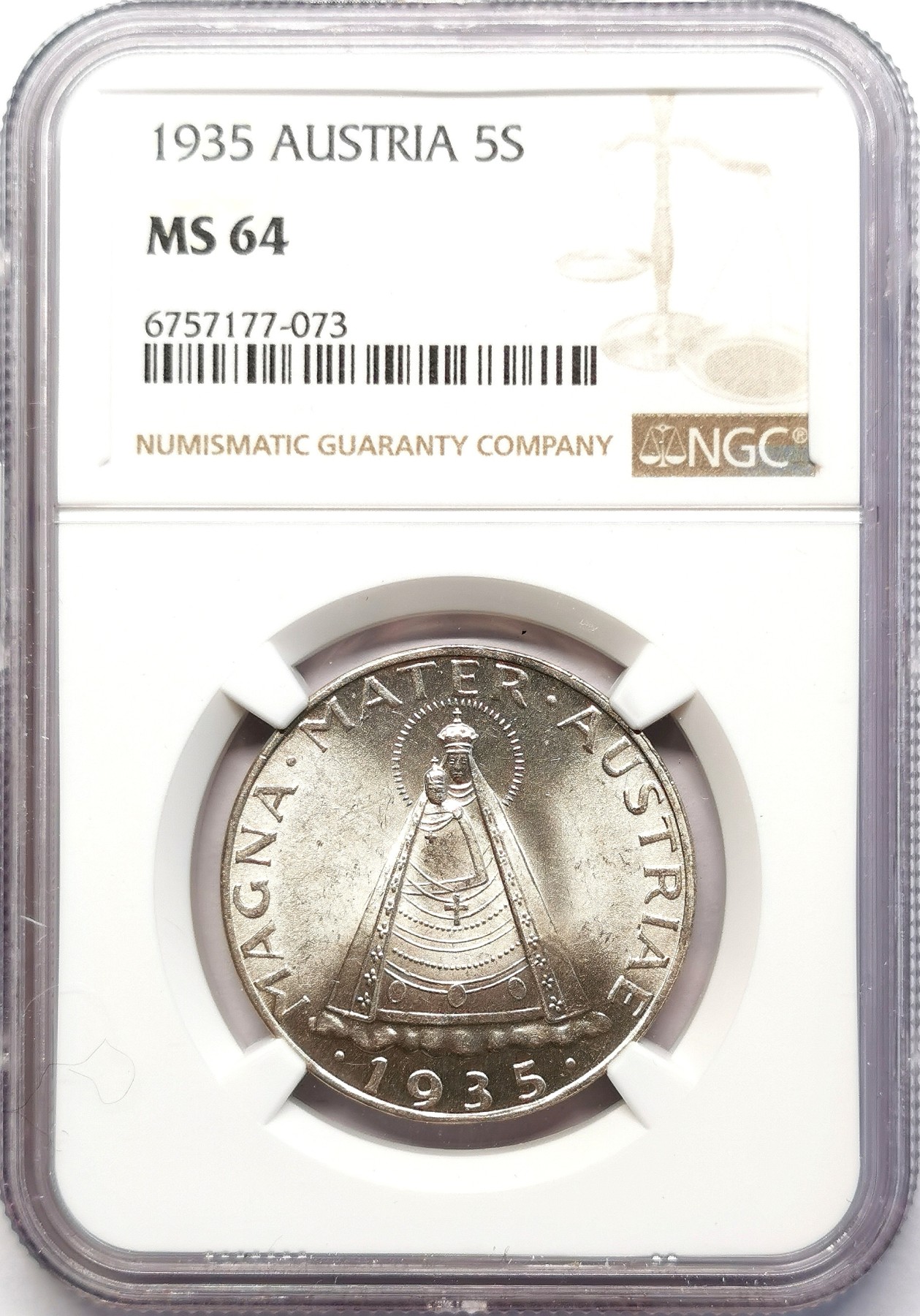 凡希社世界钱币微拍第二百六十三期 1935奥地利圣母子5先令银币NGC-MS64