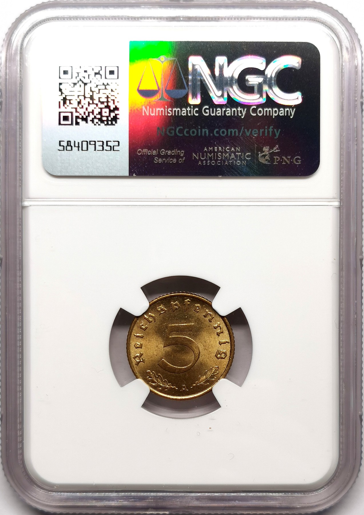 凡希社世界钱币微拍第二百六十三期 1939德国黄铜5芬尼NGC-MS65