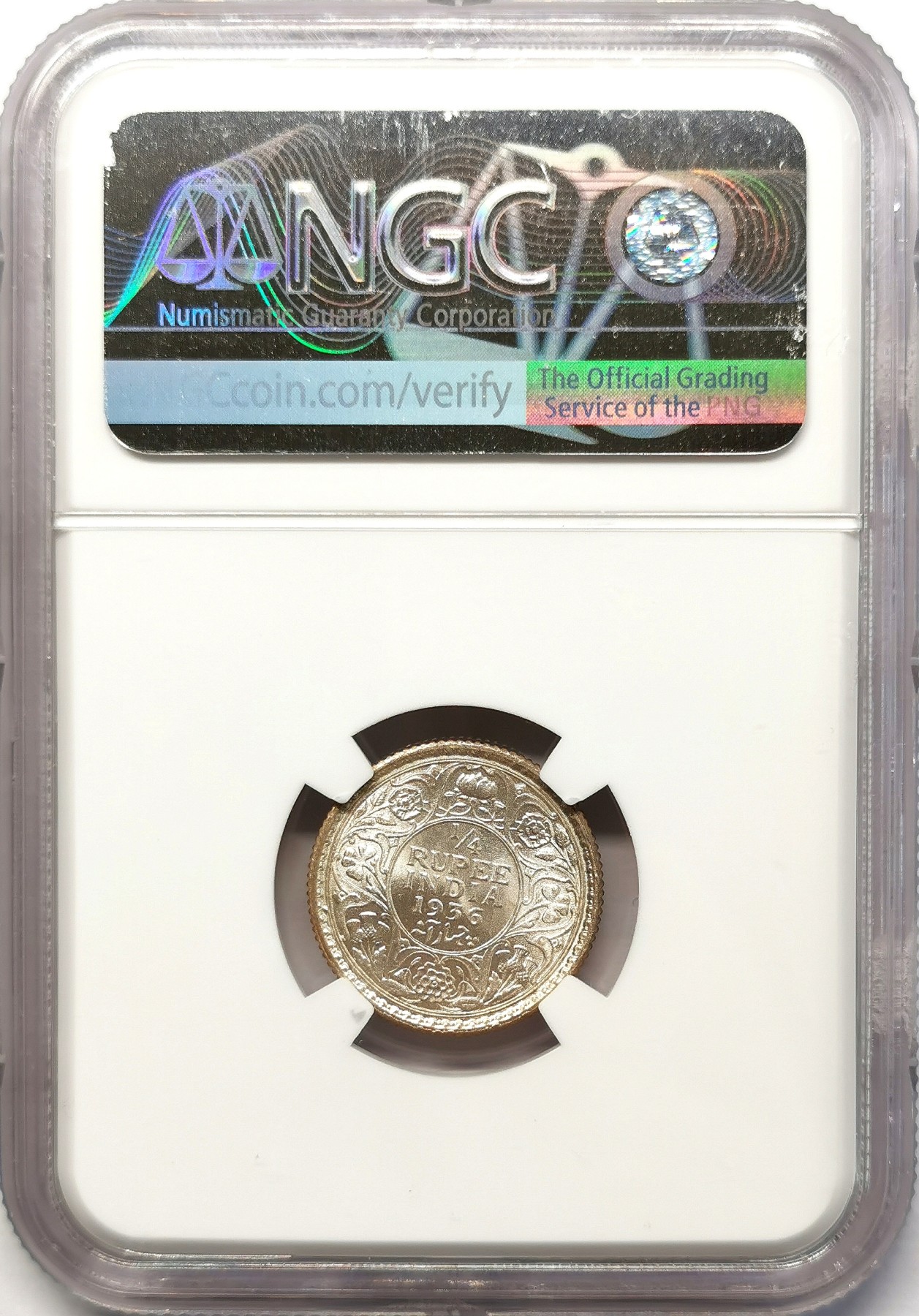 凡希社世界钱币微拍第二百六十三期 1936英属印度乔五1/4卢比NGC-MS64