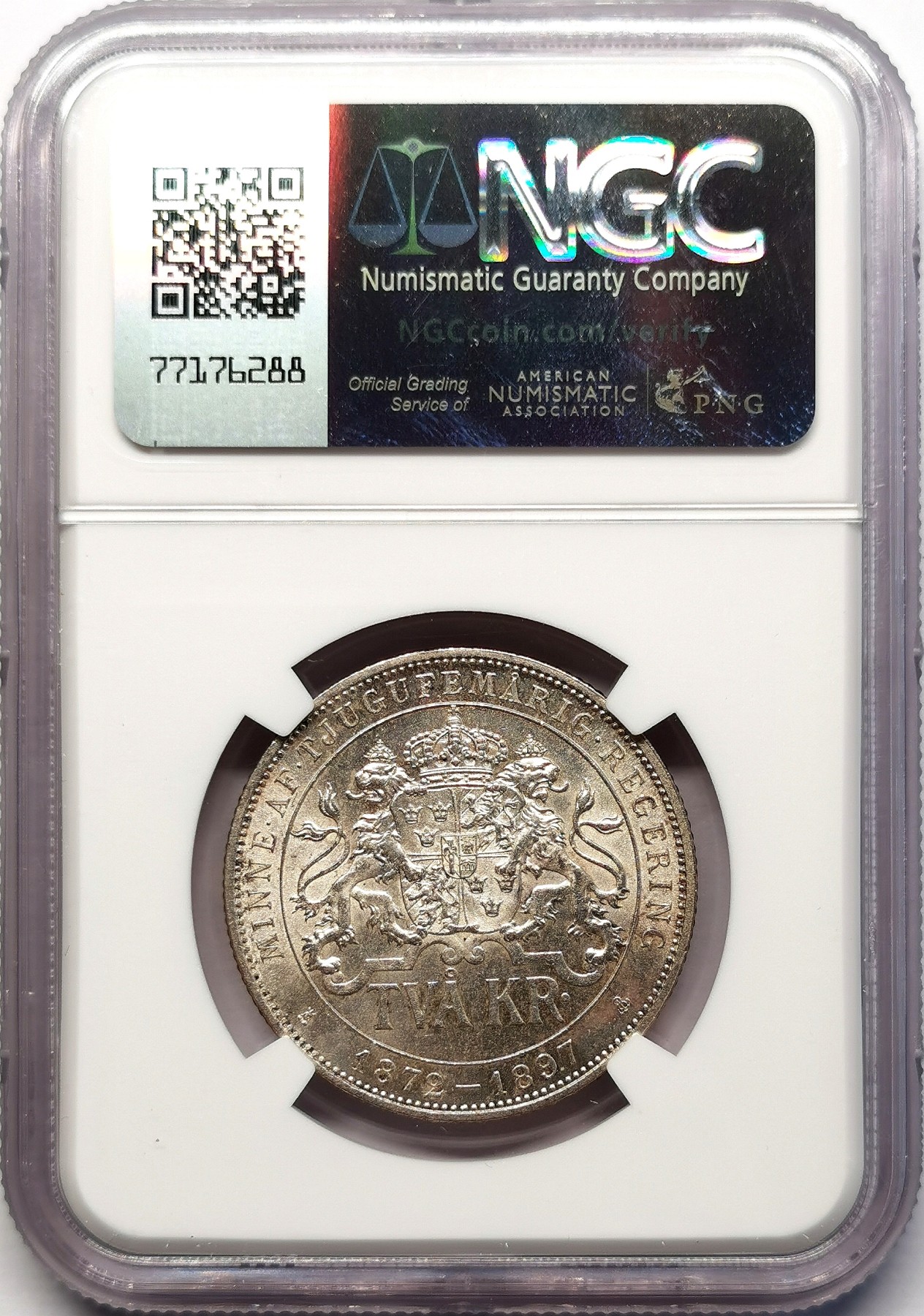 凡希社世界钱币微拍第二百六十三期 1897瑞典奥斯卡二世加冕纪念2克朗NGC-MS63