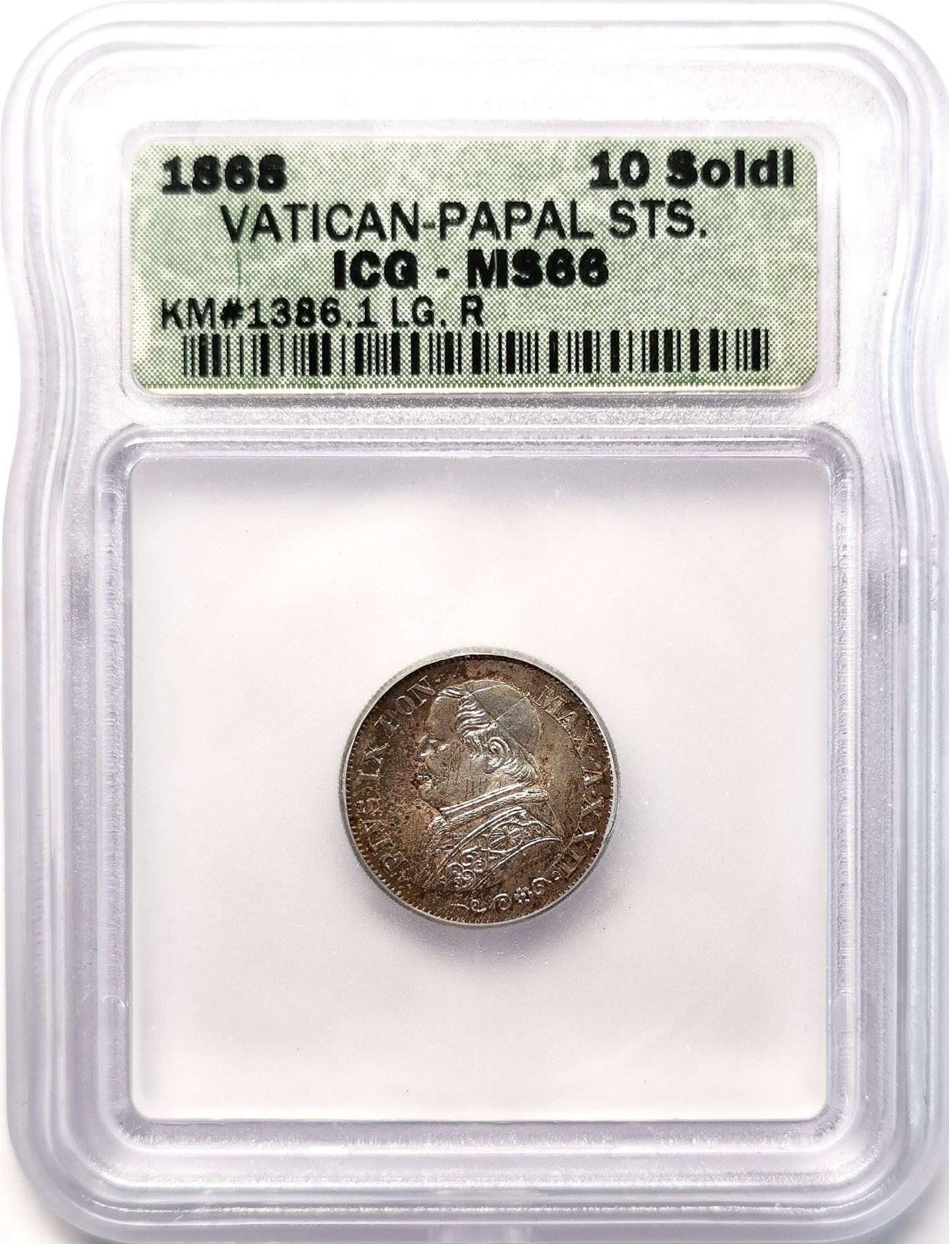凡希社世界钱币微拍第二百六十三期 1868梵蒂冈10SOL银辅币ICG-MS66