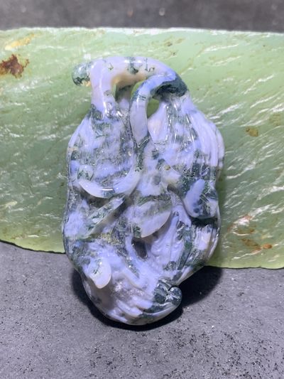 天然高玉化水草玛瑙雕刻苦瓜吊坠一个， - 天然高玉化水草玛瑙雕刻苦瓜吊坠一个，