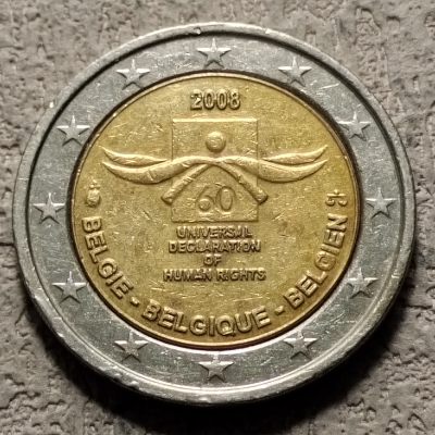 0起1加-纯粹捡漏拍-302散币场 - 比利时2008年2欧元《世界人权宣言》发表60周年双色纪念币