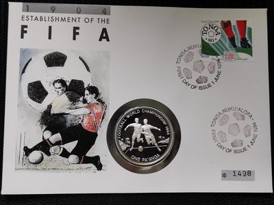 道一币馆币章第四十四场 - 邮币封 潘加1992年美国94年世界杯1潘加精制银币