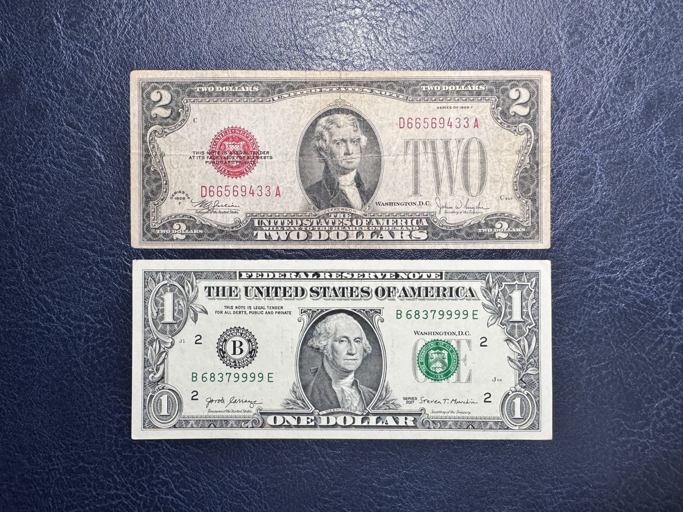 收藏联盟Quantum Auction 第331期拍卖  美国1928年政府券2元和联邦储备2017年1元豹子号 品相分别为xf和UNC-