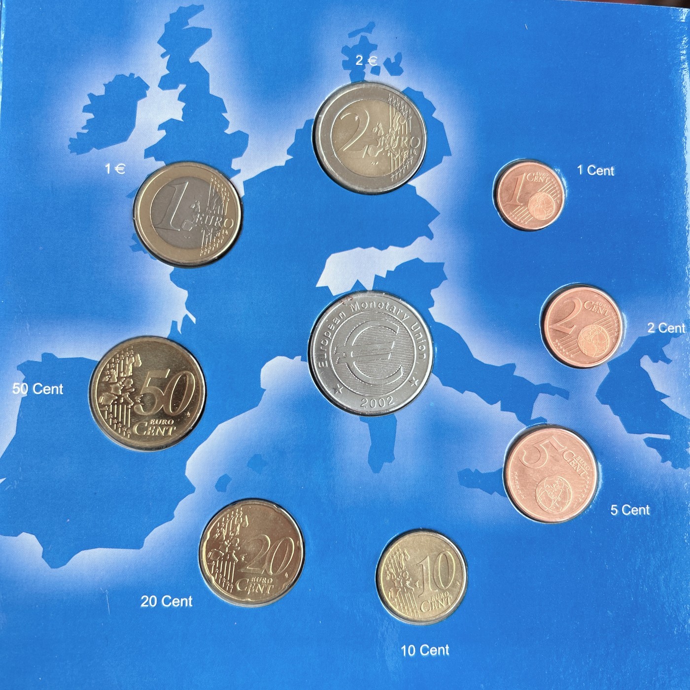 第一海外回流一元起拍收藏 散币专场 第72期 欧洲钱币护照 德国版 2002年首次发行欧洲硬币小全套 共8枚 （1c、2c、5c、10c、20c、50c、1€、2€各1枚）