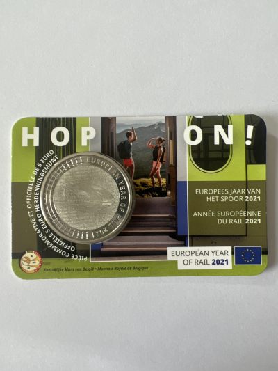 康怡轩【卡装纪念币】第104期 - 2021年比利时发行欧洲铁路年5欧元铜镍合金纪念币卡装
