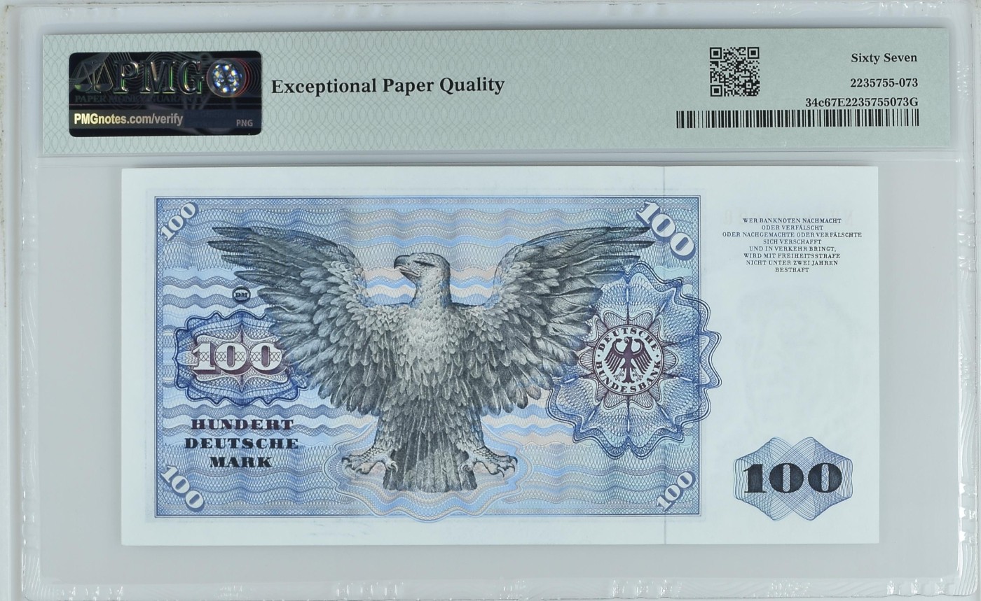 收藏联盟Quantum Auction 第331期拍卖  德国联邦1980年100马克 PMG67 数学家明斯特 稀少背面无商标版 号码无4 