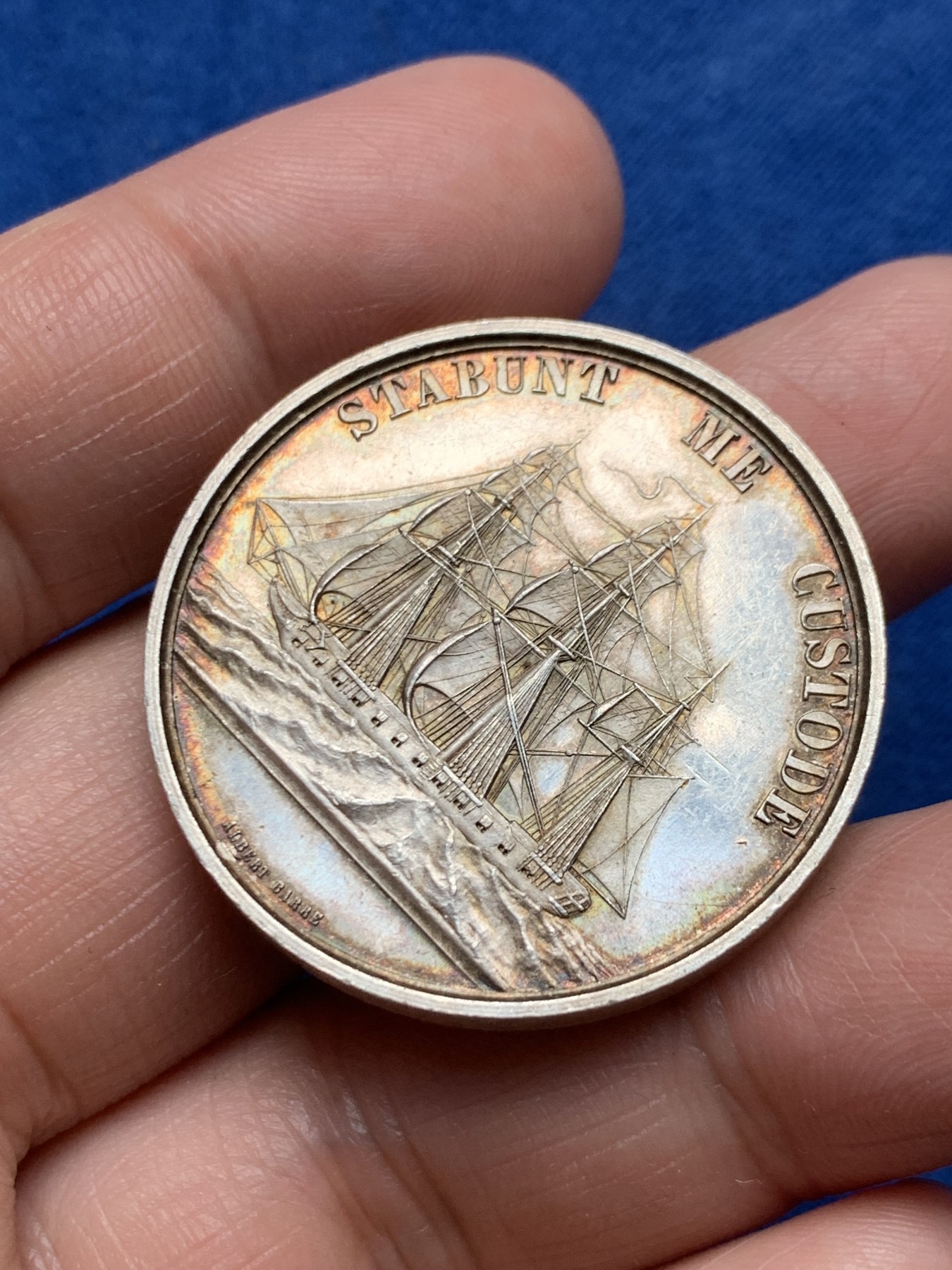 《竞宝斋》第250场-周日，周一 ，周二3场连拍 (全场包邮) 法国波尔多海上保险公司银质jeton，20.29g，35.2mm，蜜蜂边铭，状态非常好