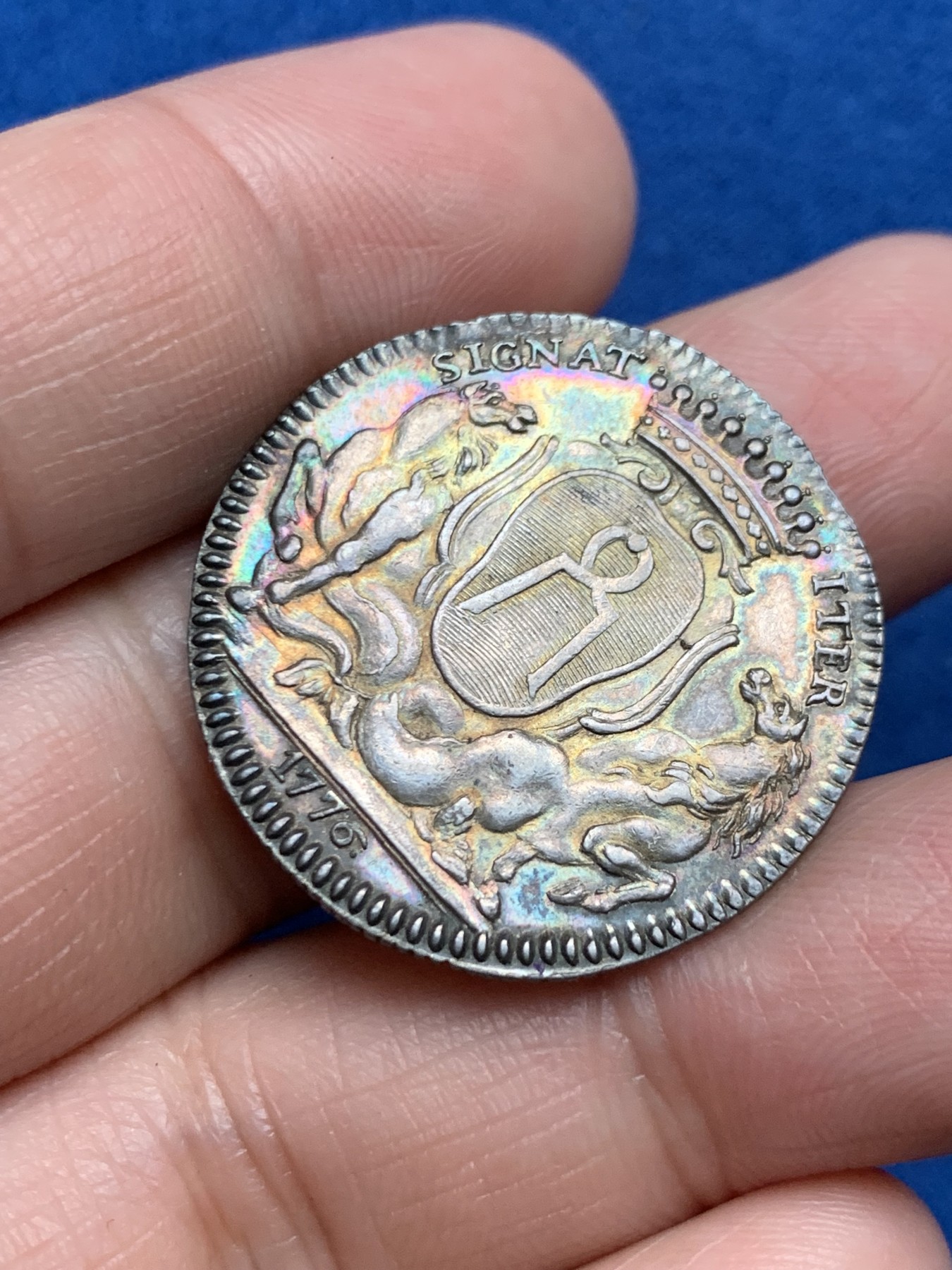 《竞宝斋》第250场-周日，周一 ，周二3场连拍 (全场包邮) 法国1776年南特市市长让-巴蒂斯特·盖莱的徽章银质代币，7.17g，29.2mm，早期齿边原铸