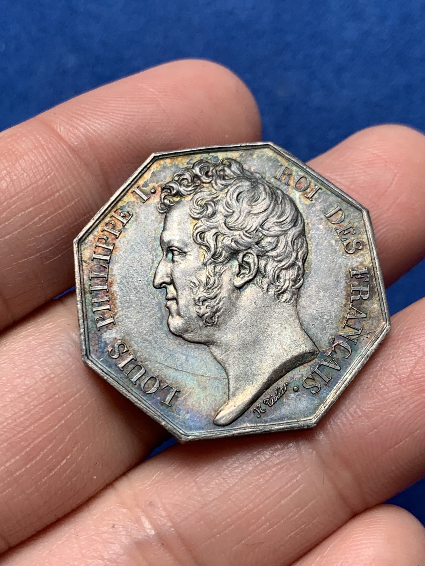 《竞宝斋》第250场-周日，周一 ，周二3场连拍 (全场包邮) 法国勒阿弗尔商会八角银质jeton，14.03g，31.8mm，神灯边铭