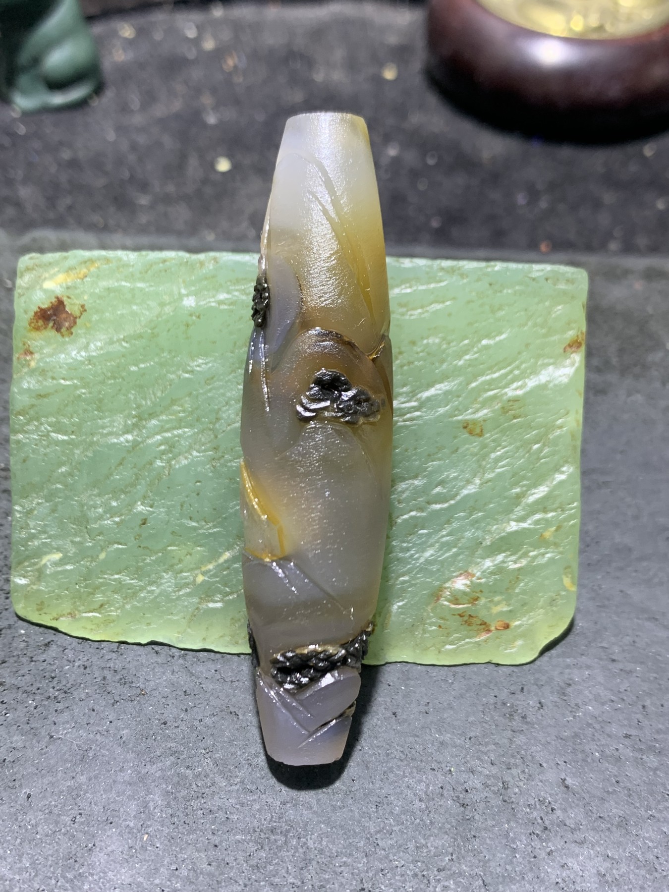 精美亚光高玉化巴西玛瑙手工俏色巧雕田园风光大吊坠（把件）一个！