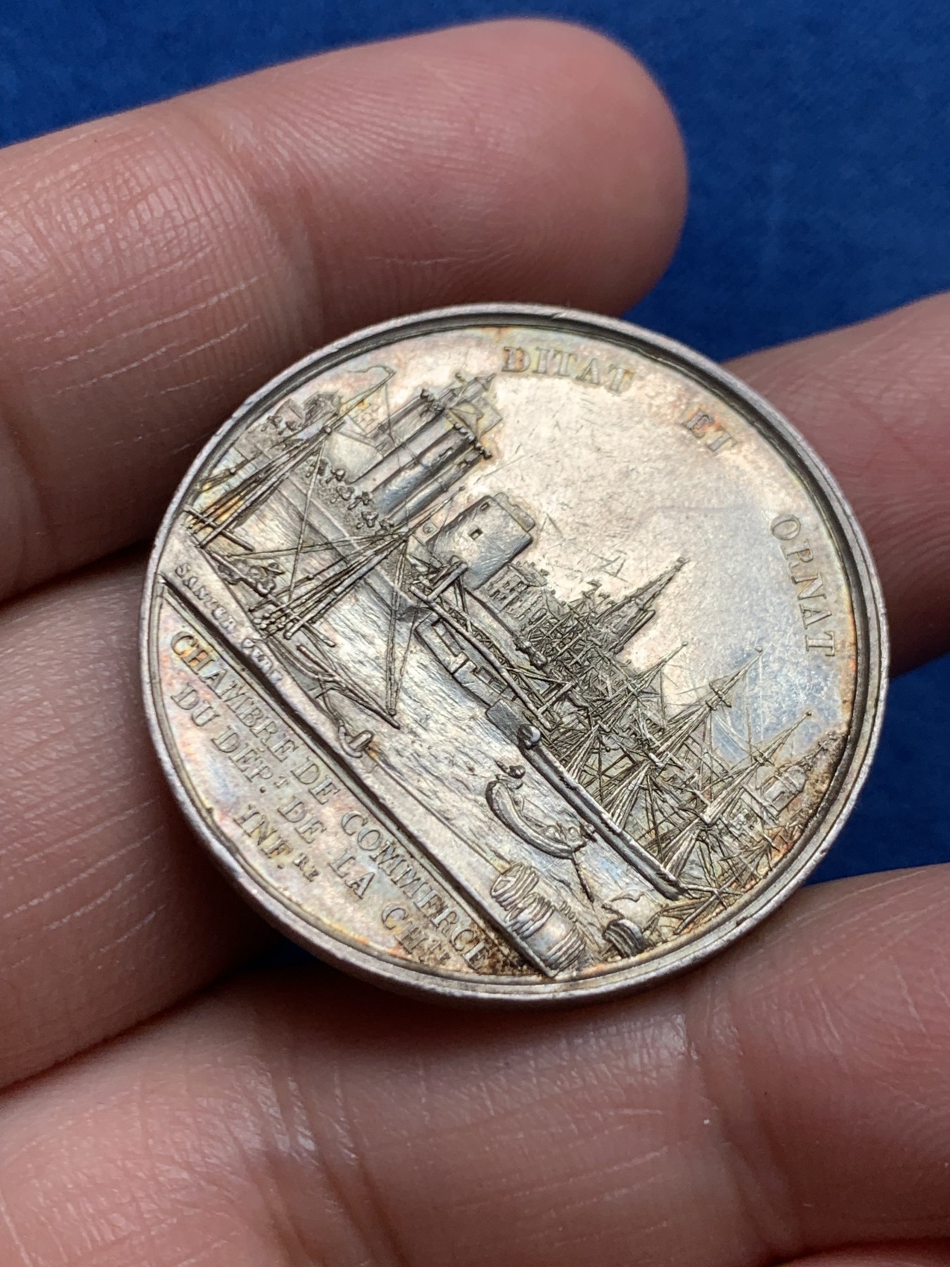 《竞宝斋》第250场-周日，周一 ，周二3场连拍 (全场包邮) 法国菲利普一世拉罗谢尔商会银章，16.45g，33mm，神灯边铭