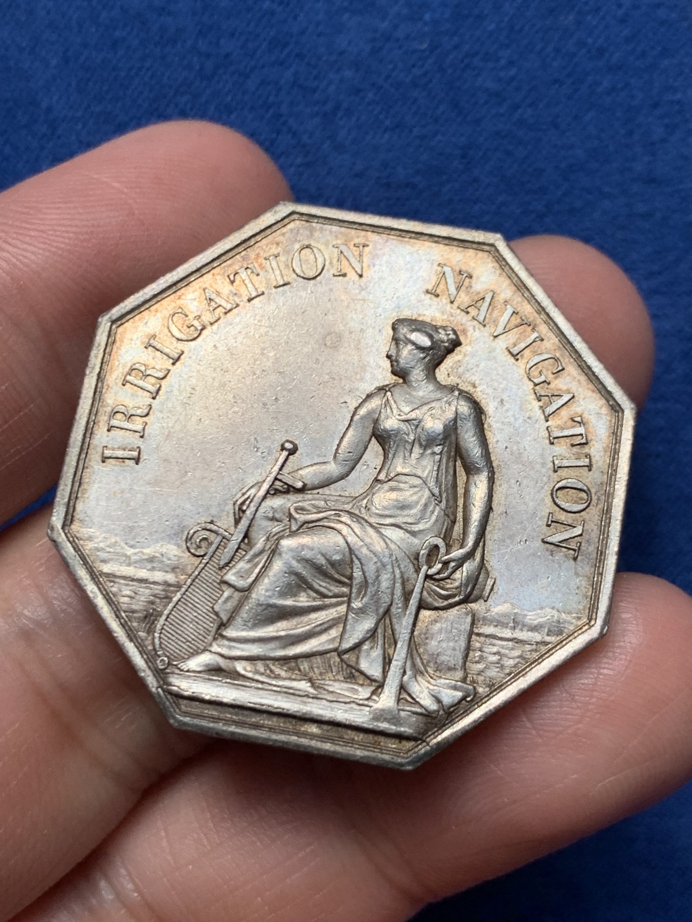 《竞宝斋》第250场-周日，周一 ，周二3场连拍 (全场包邮) 法国JETON银质八角，皮埃尔拉特运河，19.25g，35.1mm，1832-1841年油灯边铭