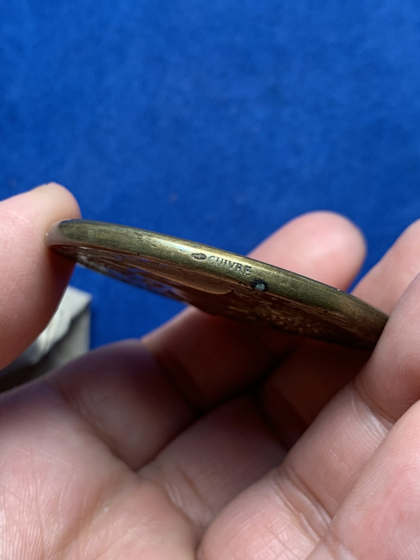 《竞宝斋》第250场-周日，周一 ，周二3场连拍 (全场包邮) 法国国家鼓励农业铜质奖章，55.24g，49.6mm，边铭丰饶角 铜标