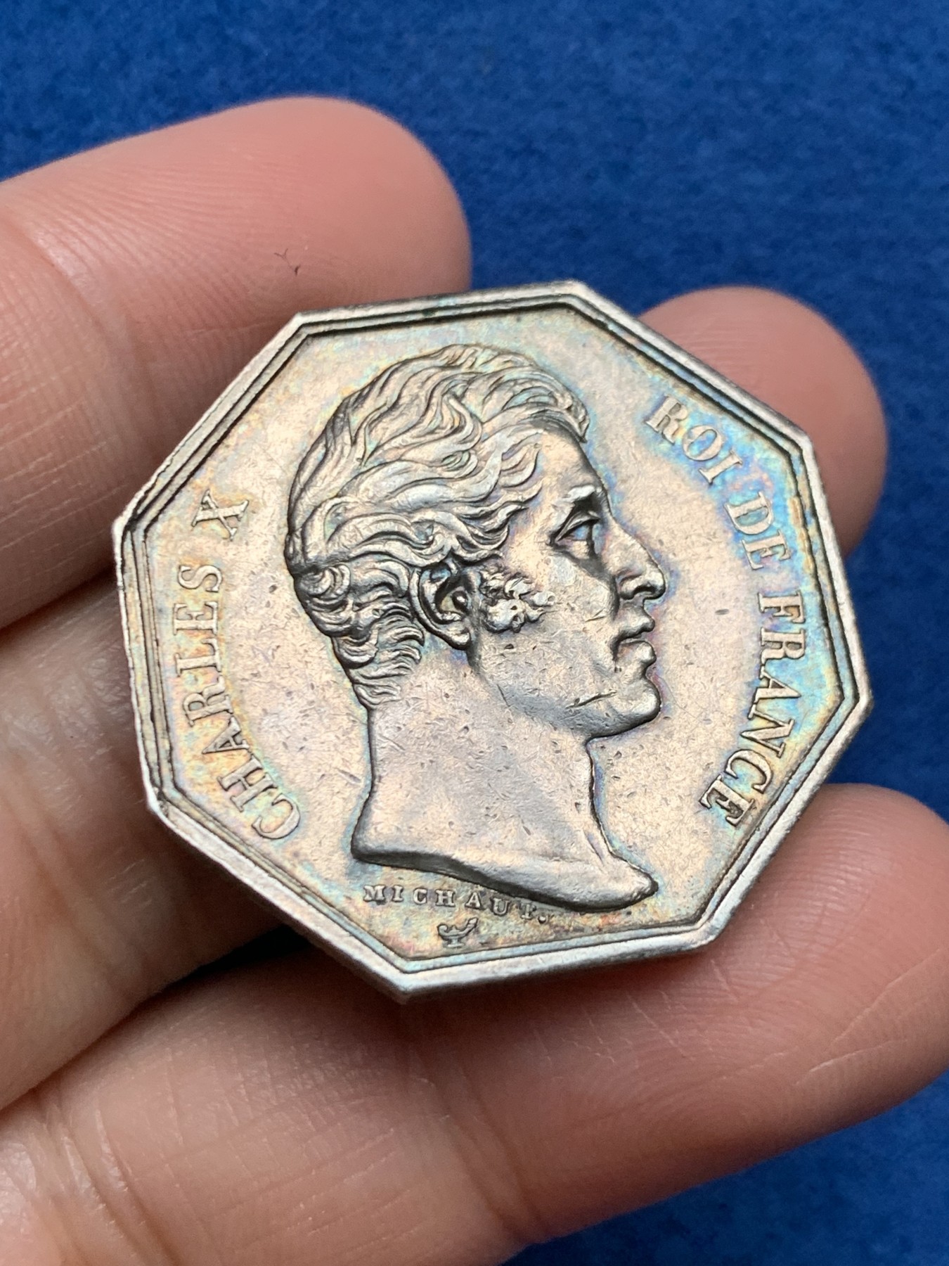 《竞宝斋》第250场-周日，周一 ，周二3场连拍 (全场包邮) 法国八角银章，巴黎公证人，17.27g，32.5mm，早期无边铭