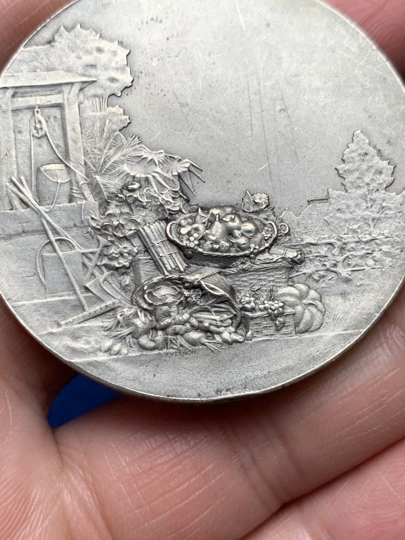 《竞宝斋》第250场-周日，周一 ，周二3场连拍 (全场包邮) 法国园艺白铜奖章，46.86g，46.8mm，边铭maillechort（白铜）