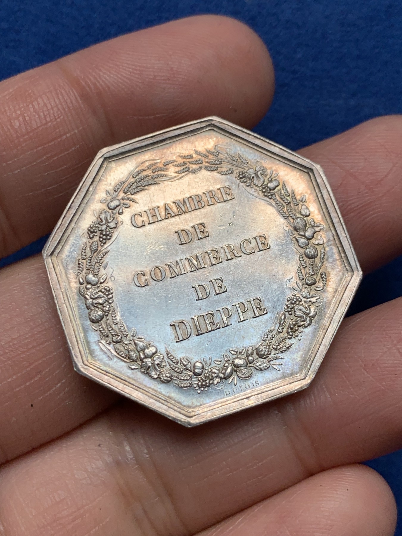 《竞宝斋》第250场-周日，周一 ，周二3场连拍 (全场包邮) 法国八角JETON银质八角，迪耶普商会，17.45g，33.8mm，丰饶角边铭