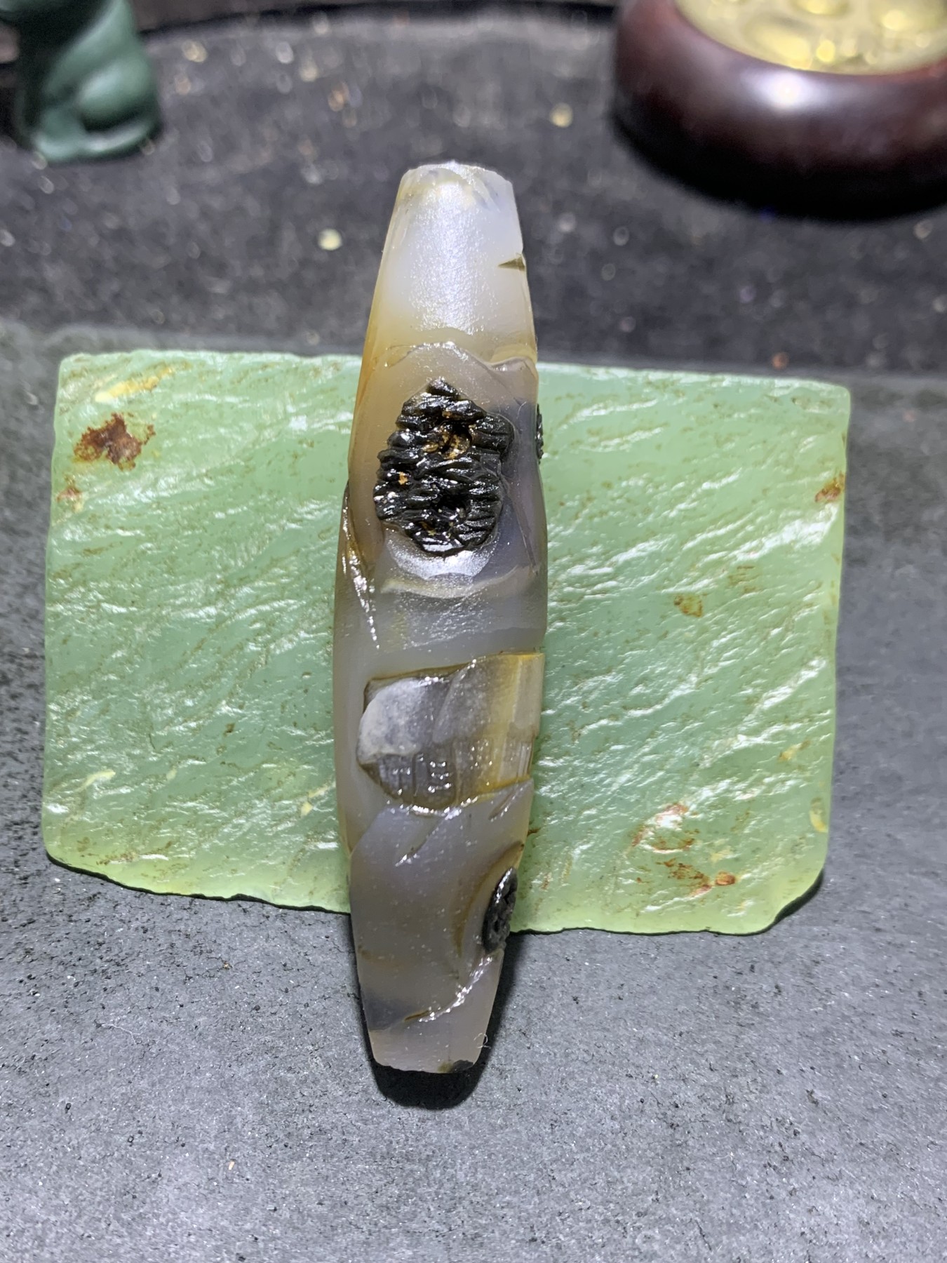 精美亚光高玉化巴西玛瑙手工俏色巧雕田园风光大吊坠（把件）一个！