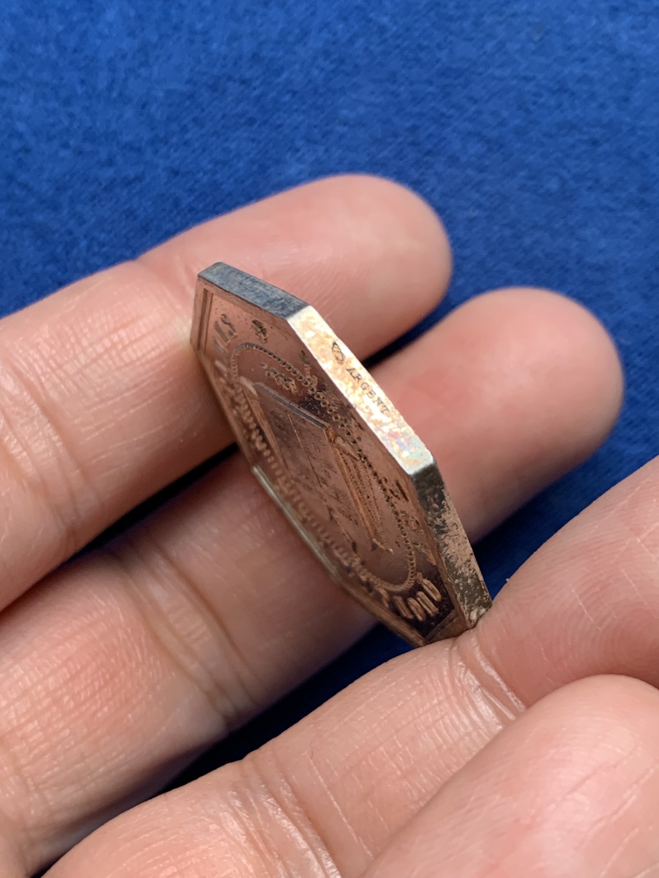 《竞宝斋》第250场-周日，周一 ，周二3场连拍 (全场包邮) 法国八角银质代币，亚眠公证人，15.15g，31.8mm，丰饶角边铭