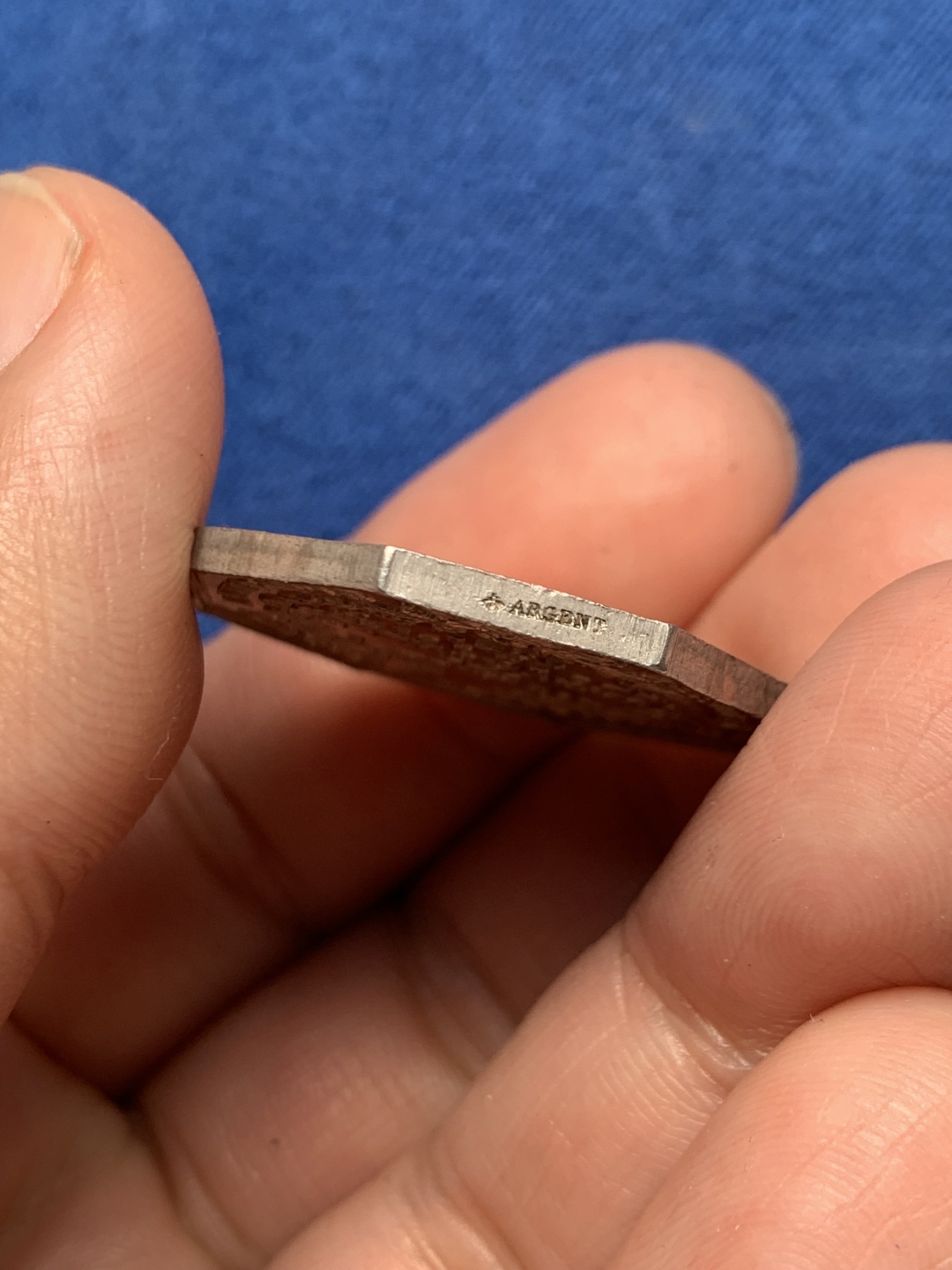 《竞宝斋》第250场-周日，周一 ，周二3场连拍 (全场包邮) 法国利摩日火灾互助保险公司八角银代币，13.45g，29.7mm，蜜蜂边铭