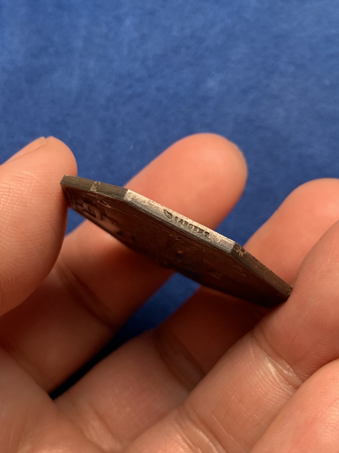 《竞宝斋》第250场-周日，周一 ，周二3场连拍 (全场包邮) 法国八角银质jeton，工商信贷银行，21.95g，37.3mm，边铭 丰饶角1ARGENT