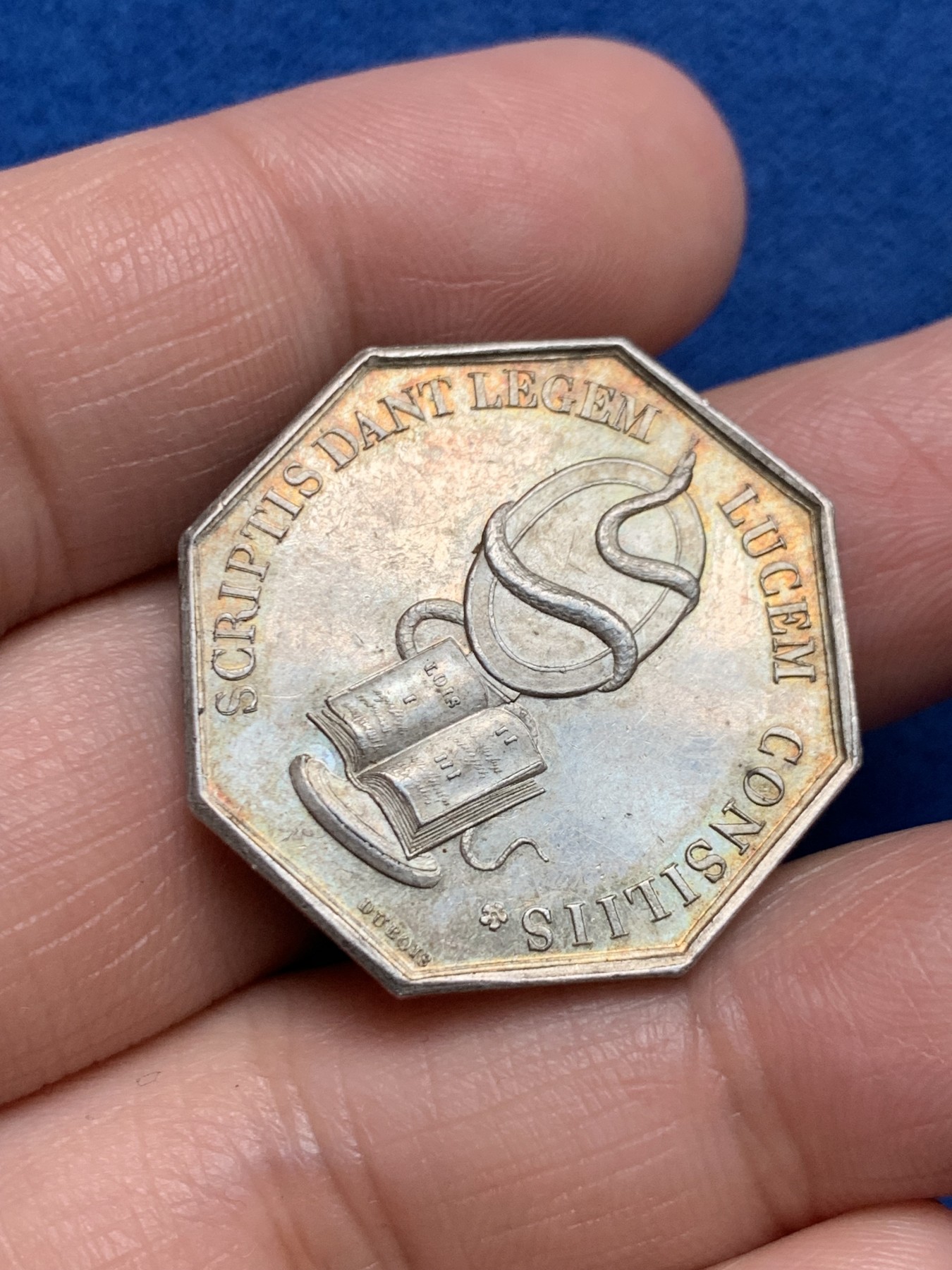 《竞宝斋》第250场-周日，周一 ，周二3场连拍 (全场包邮) 法国八角银章，勒芒公证处，11.51g，28.8mm，1845-1860年手指边铭