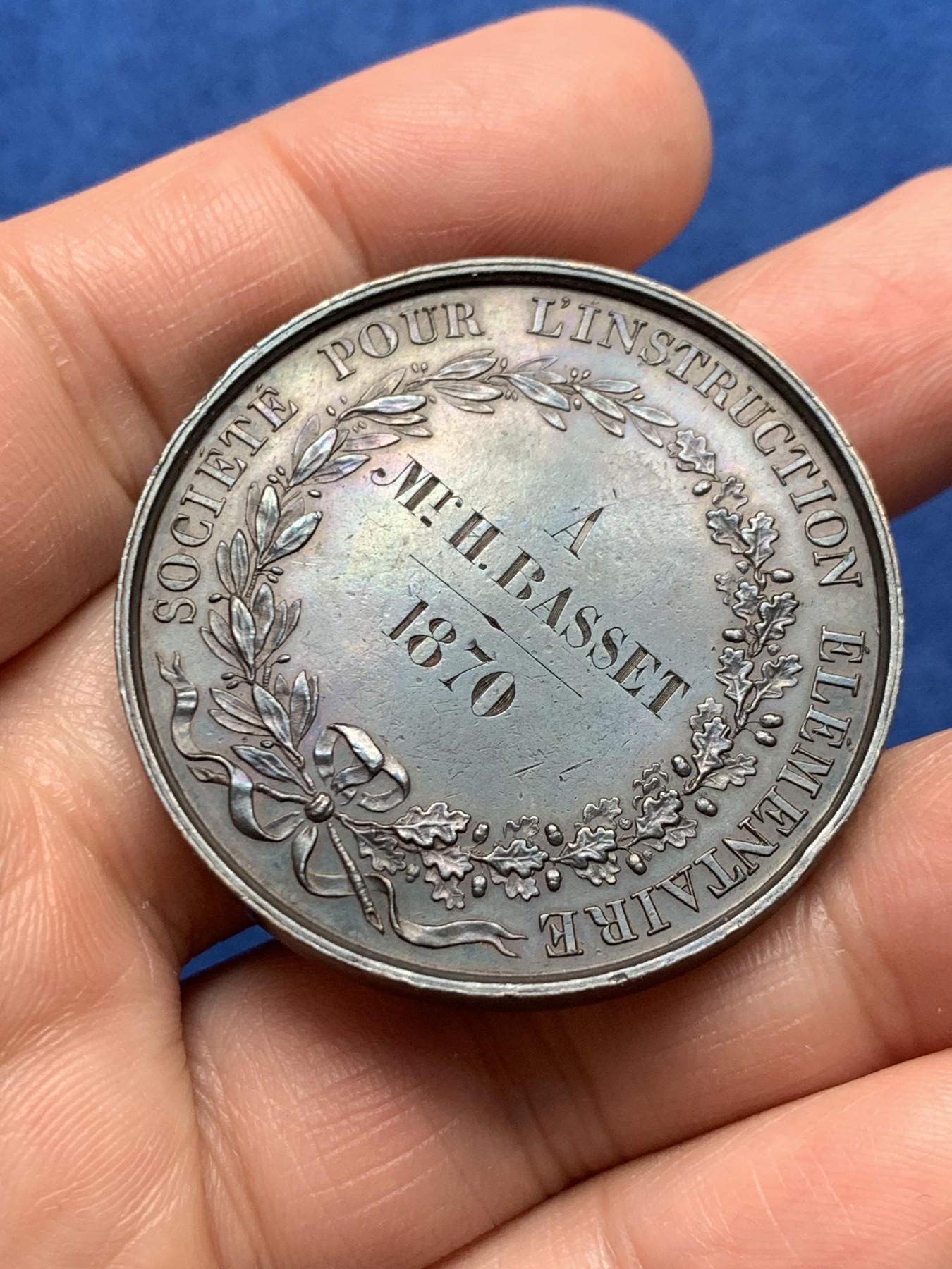 《竞宝斋》第250场-周日，周一 ，周二3场连拍 (全场包邮) 法国基础教育协会铜章，34.86g，41.3mm，蜜蜂+铜标边铭，有轻磕