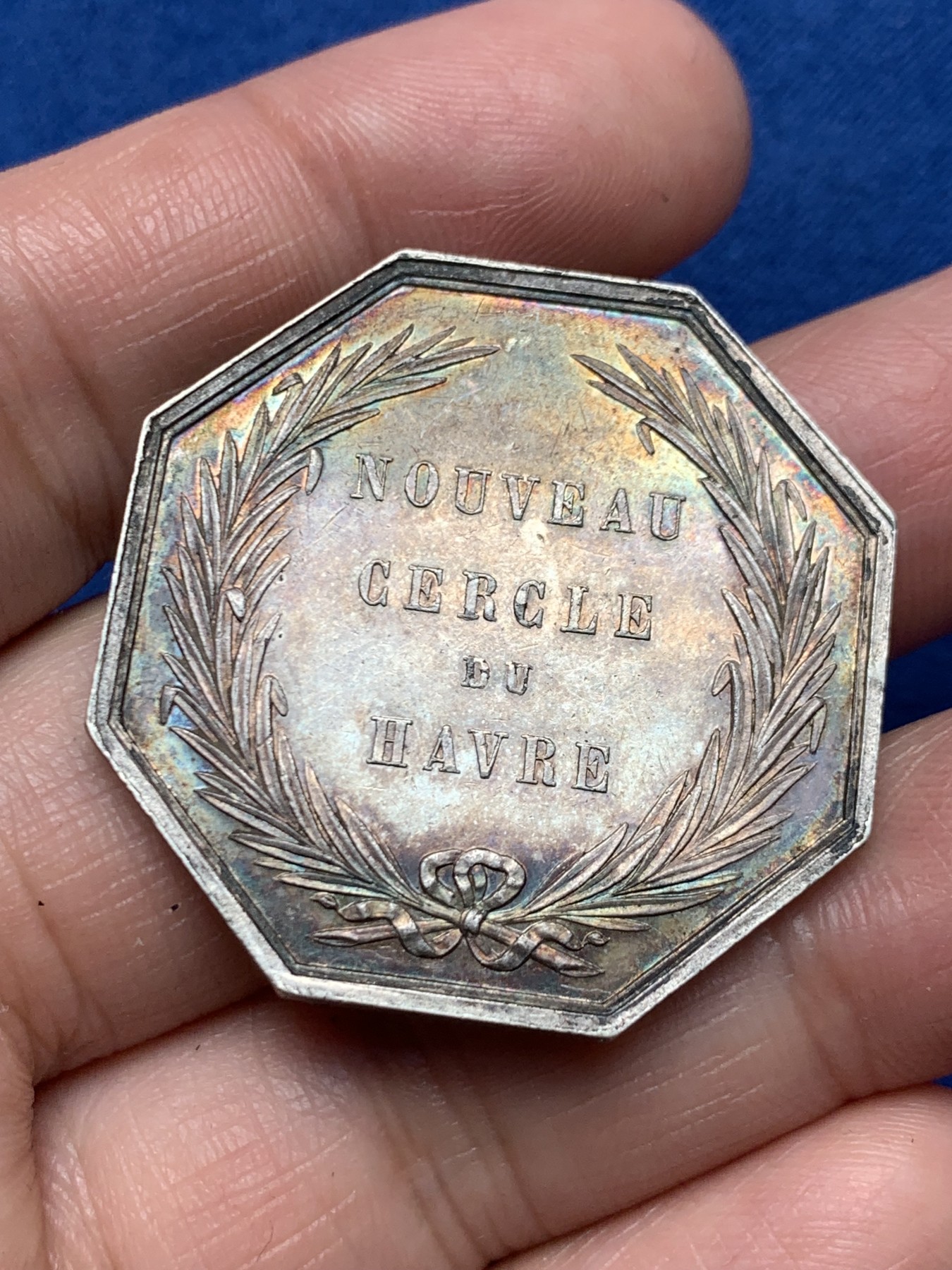 《竞宝斋》第250场-周日，周一 ，周二3场连拍 (全场包邮) 法国八角银章，勒阿弗尔保险公司，19.60g，36.3mm，野猪头ARGENT边铭，含银95%