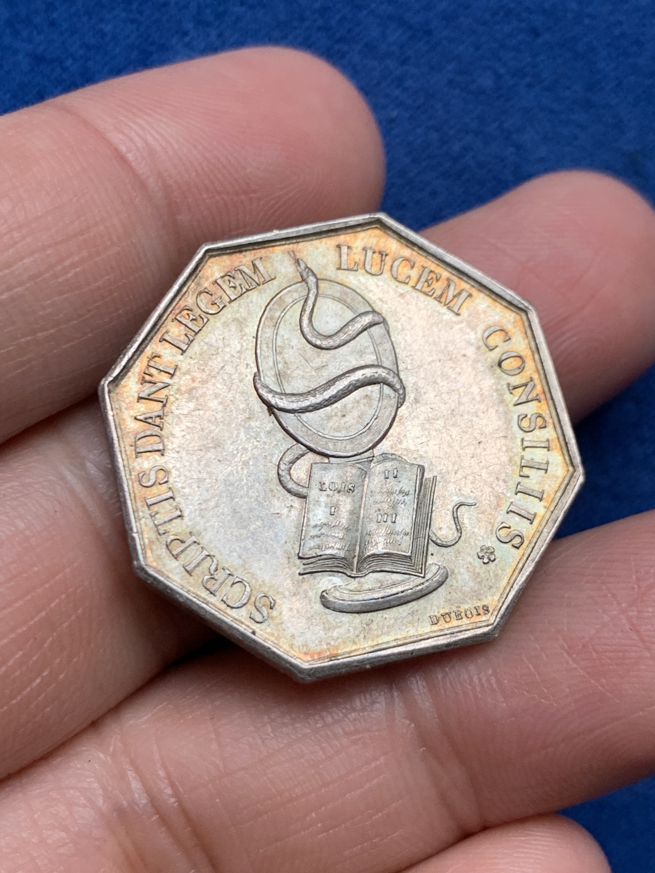 《竞宝斋》第250场-周日，周一 ，周二3场连拍 (全场包邮) 法国八角银章，勒芒公证处，11.51g，28.8mm，1845-1860年手指边铭