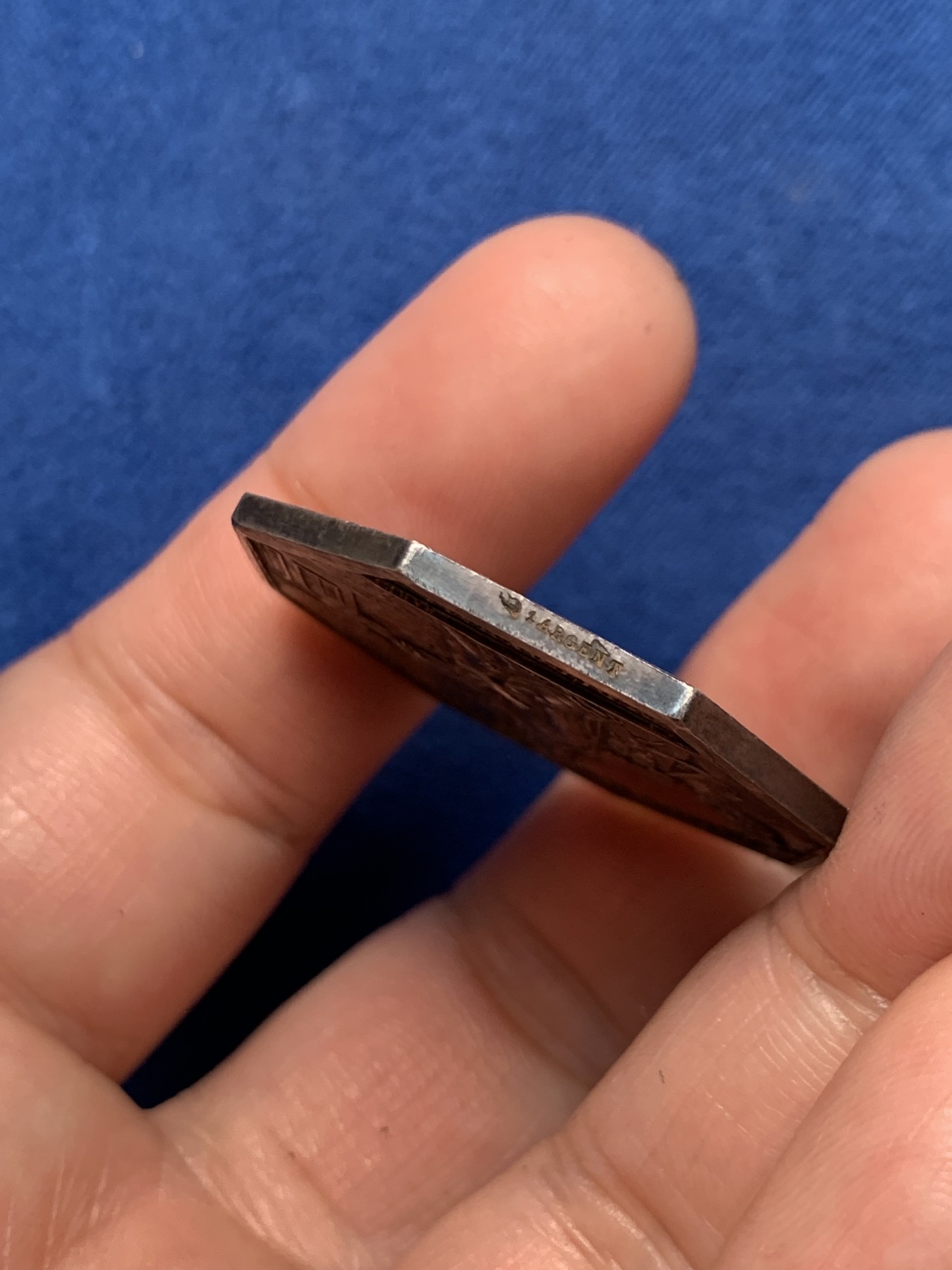 《竞宝斋》第250场-周日，周一 ，周二3场连拍 (全场包邮) 法国八角银质代币，巴黎综合保险公司，19.50g，34.3mm，边铭：丰饶角1AR银标