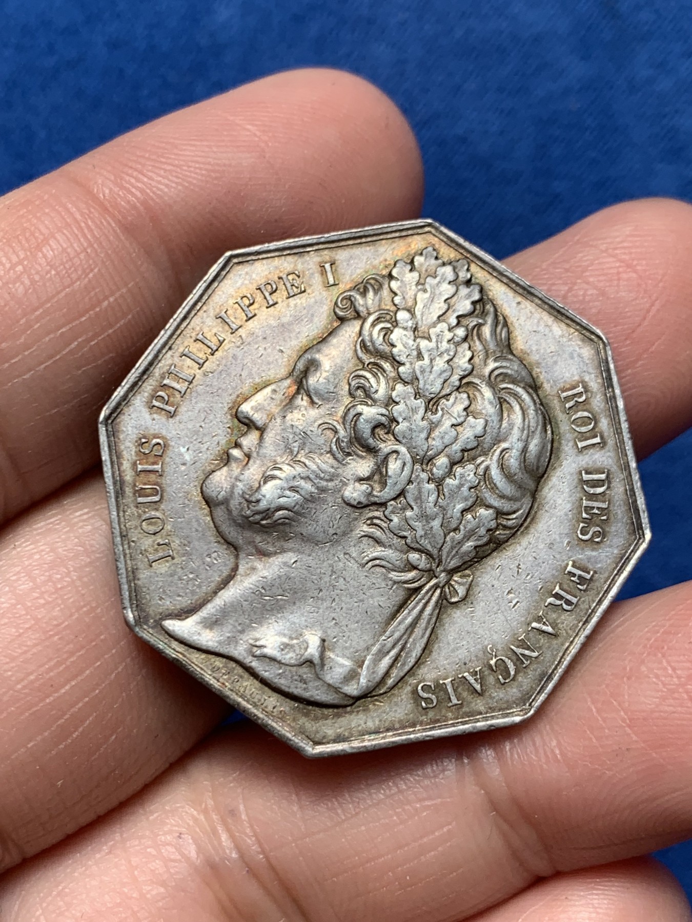 《竞宝斋》第250场-周日，周一 ，周二3场连拍 (全场包邮) 法国八角银章，里尔储蓄银行，18.41g，34.2mm，油灯边铭